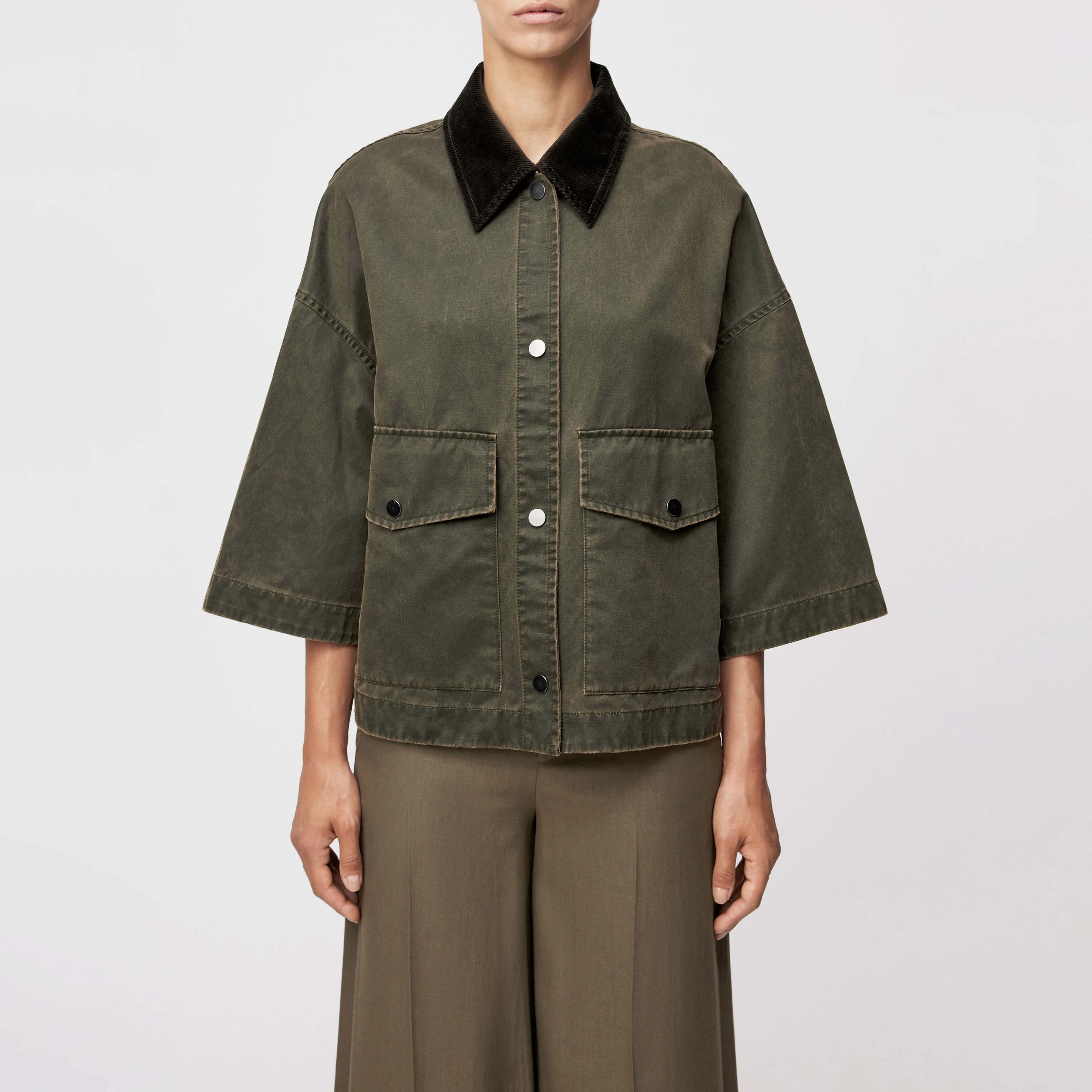 ANS_1 - Lässige Jacke in gewachstem Baumwoll-Mix - Damen - grün - Frontansicht