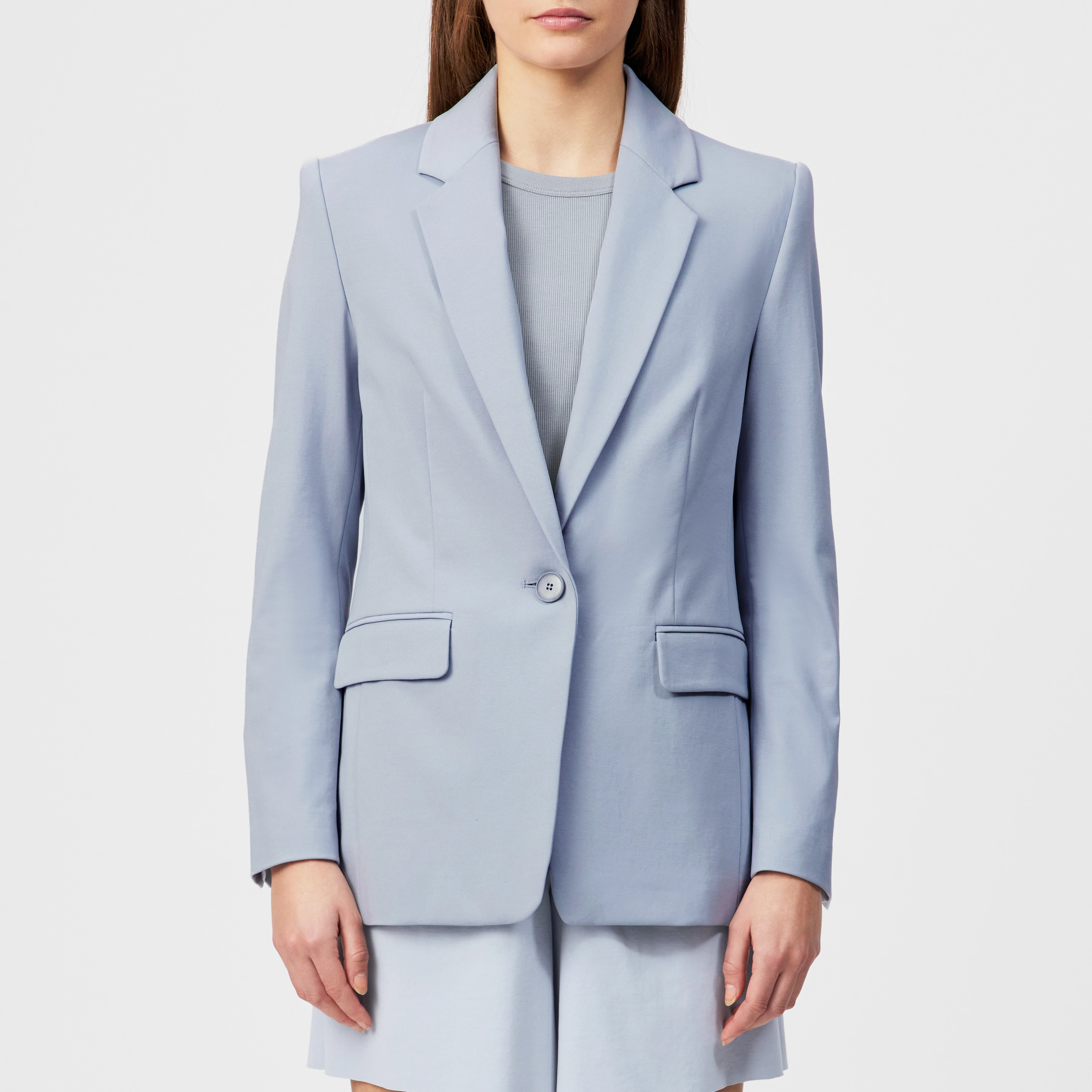 ATLIN_2 - Single-button blazer in Punto Milano jersey - women - blue - Frontansicht