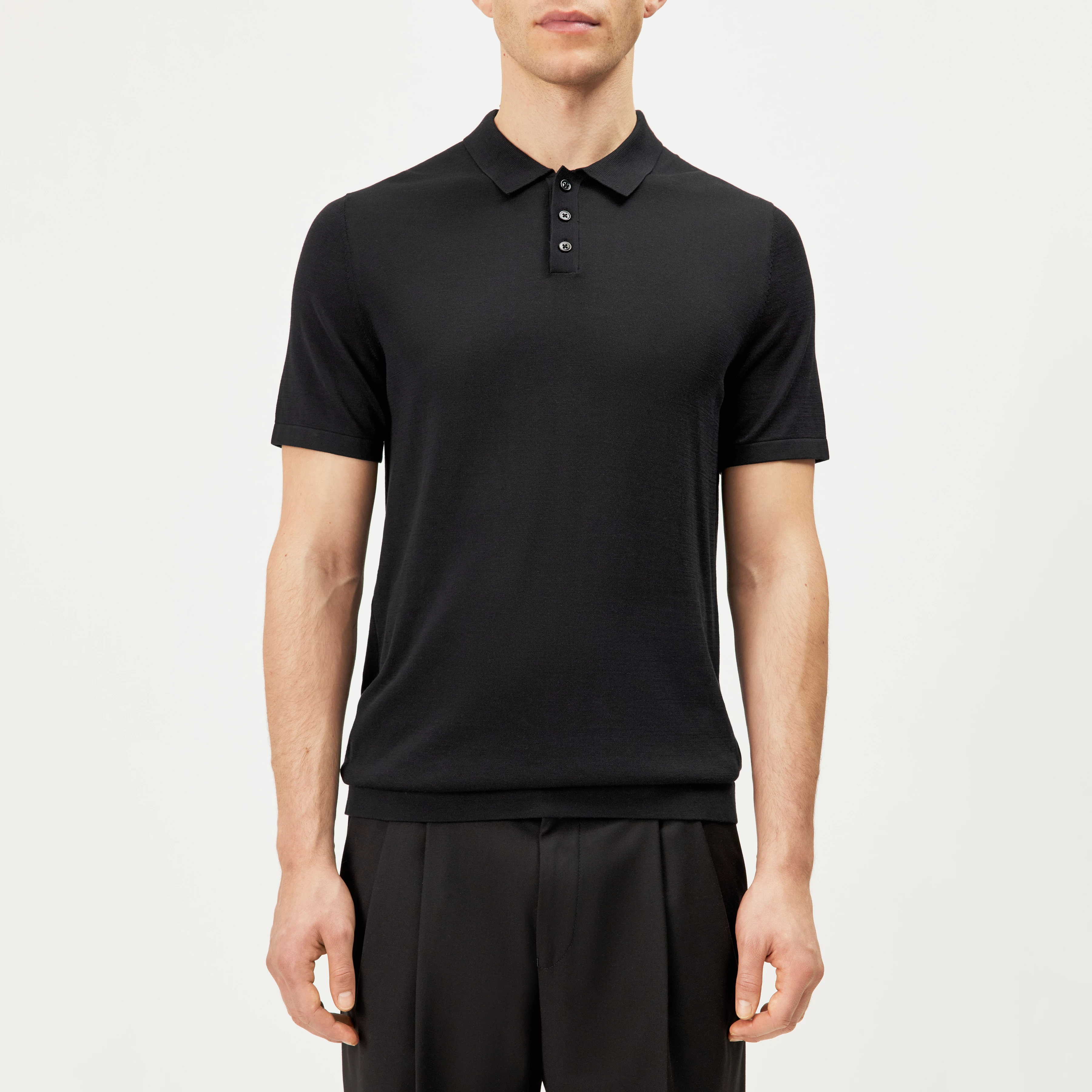TRITON - Polo shirt in silk-cotton blend - men - black - Frontansicht