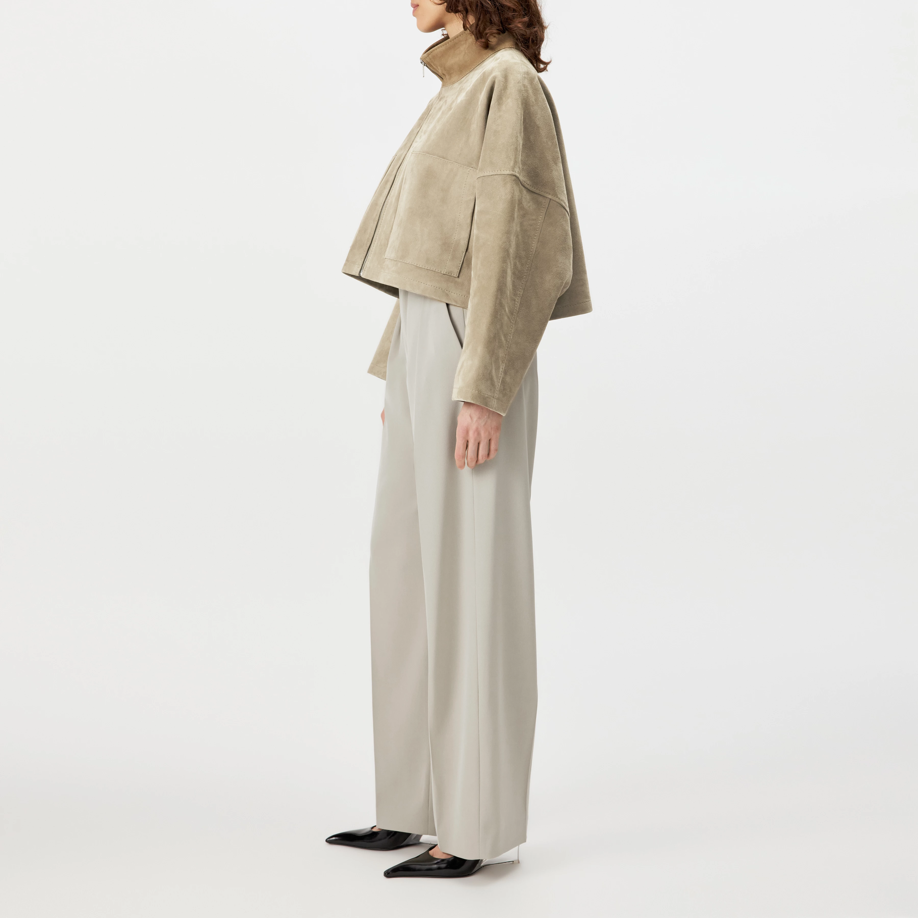 ELSTOW_1 - Oversized jacket in pure goatskin leather - women - beige - Seitenansicht