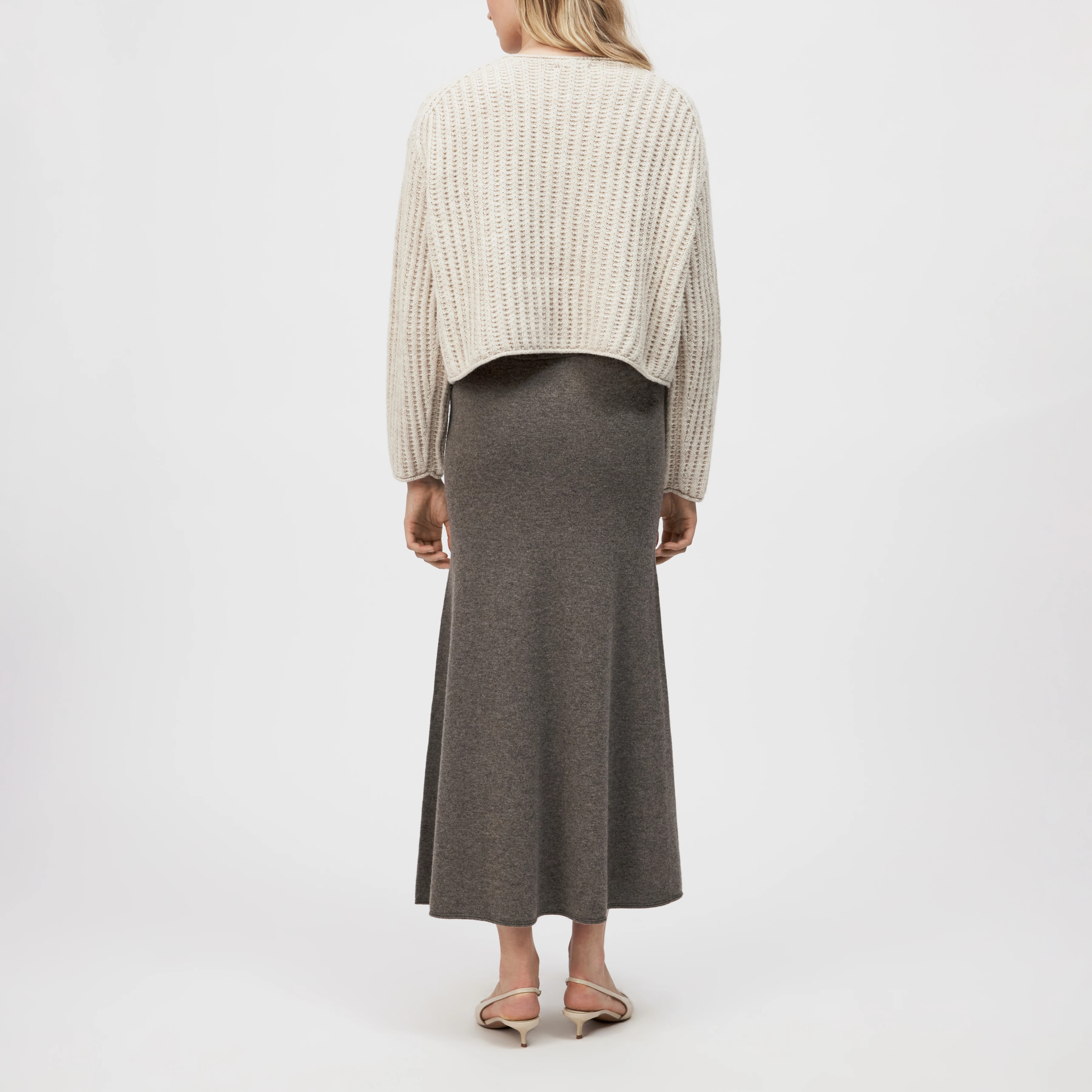 VERESE - Strick-Godetrock in feiner Schurwolle - Damen - grau - Rückansicht