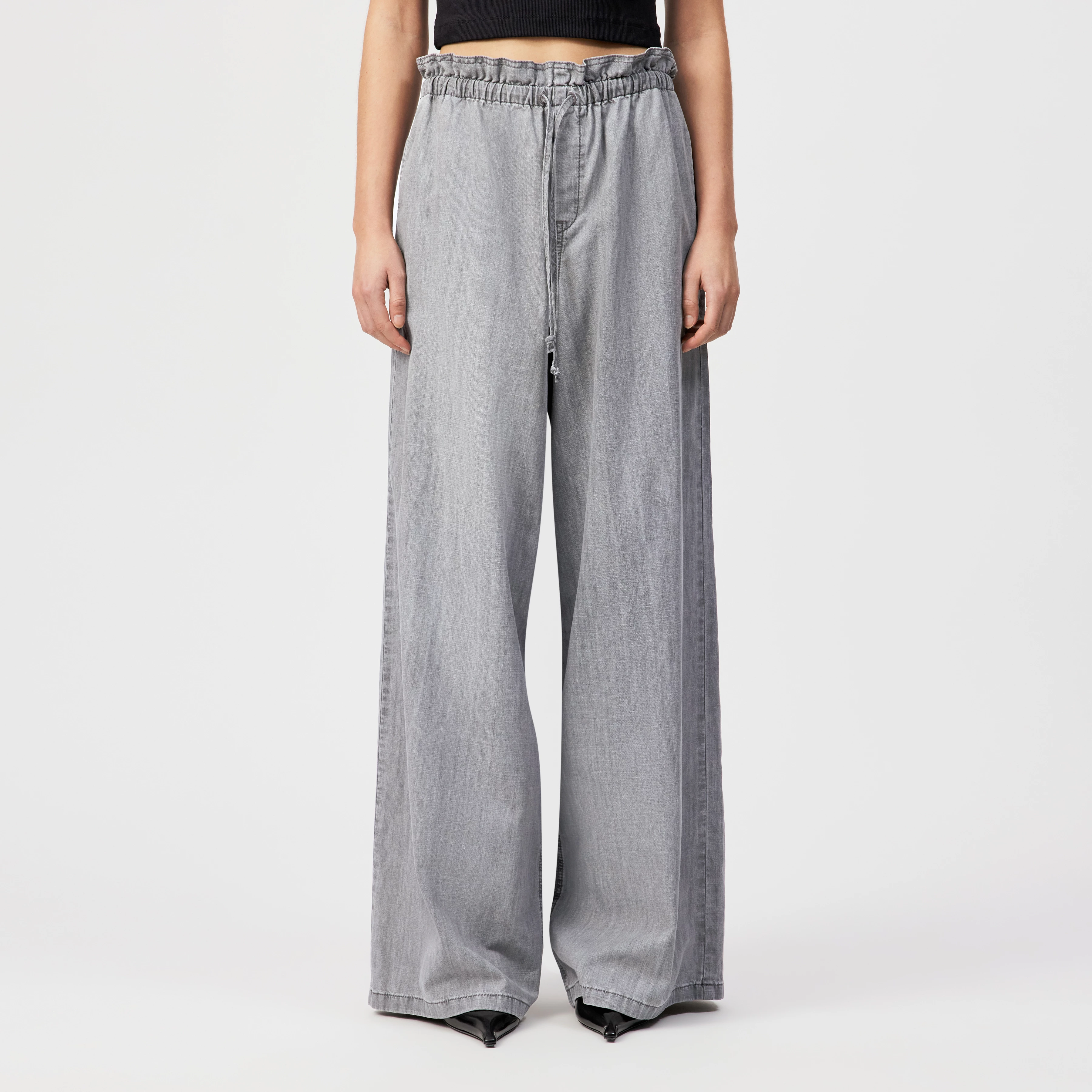 DWINDLE - Paperbag denim trousers in pure cotton - women - grey - Frontansicht