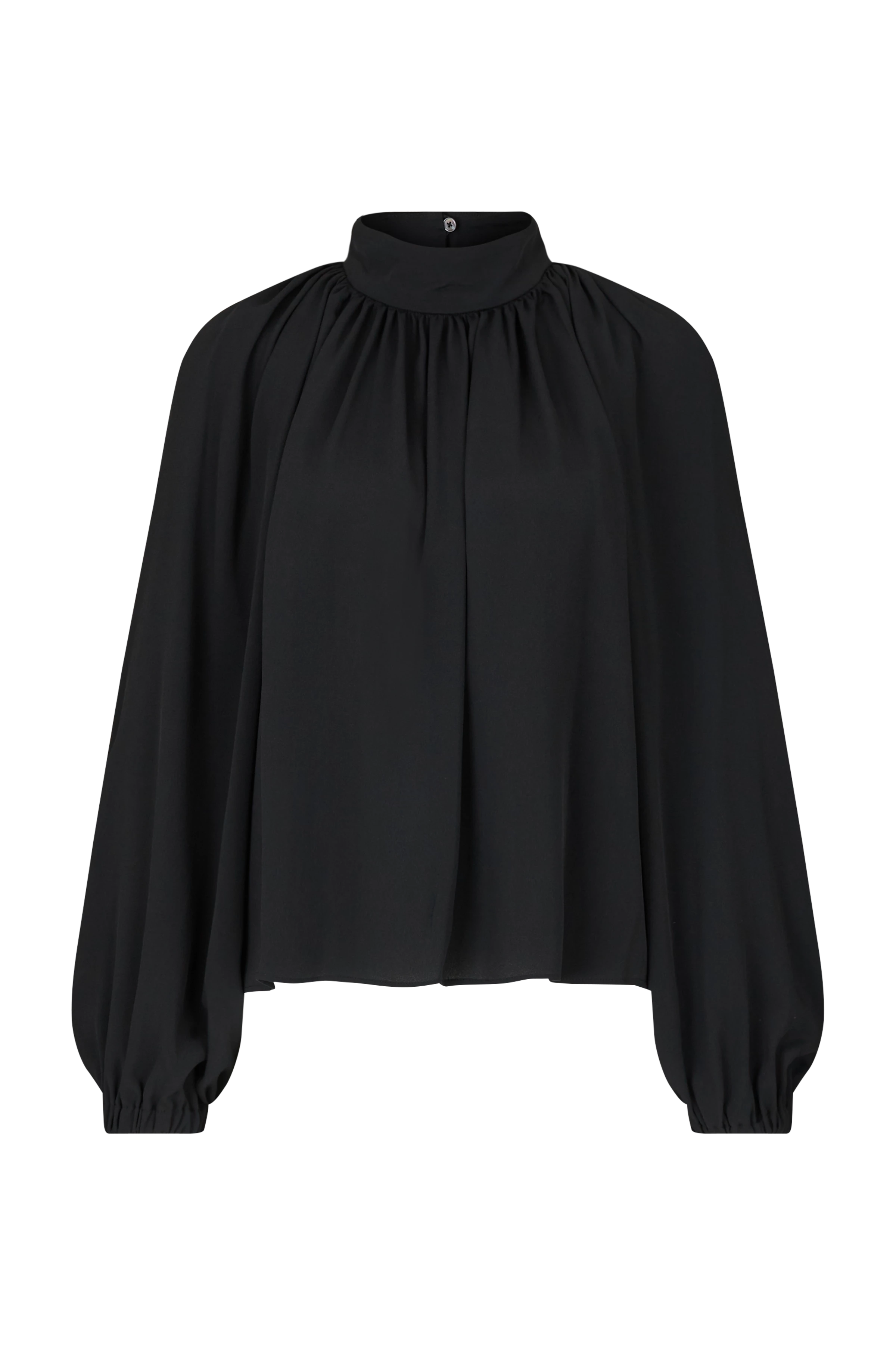 DUMONDA - Boho-Bluse mit Stehkragen in fließendem Seidenmix - Damen - schwarz - Freisteller Frontansicht