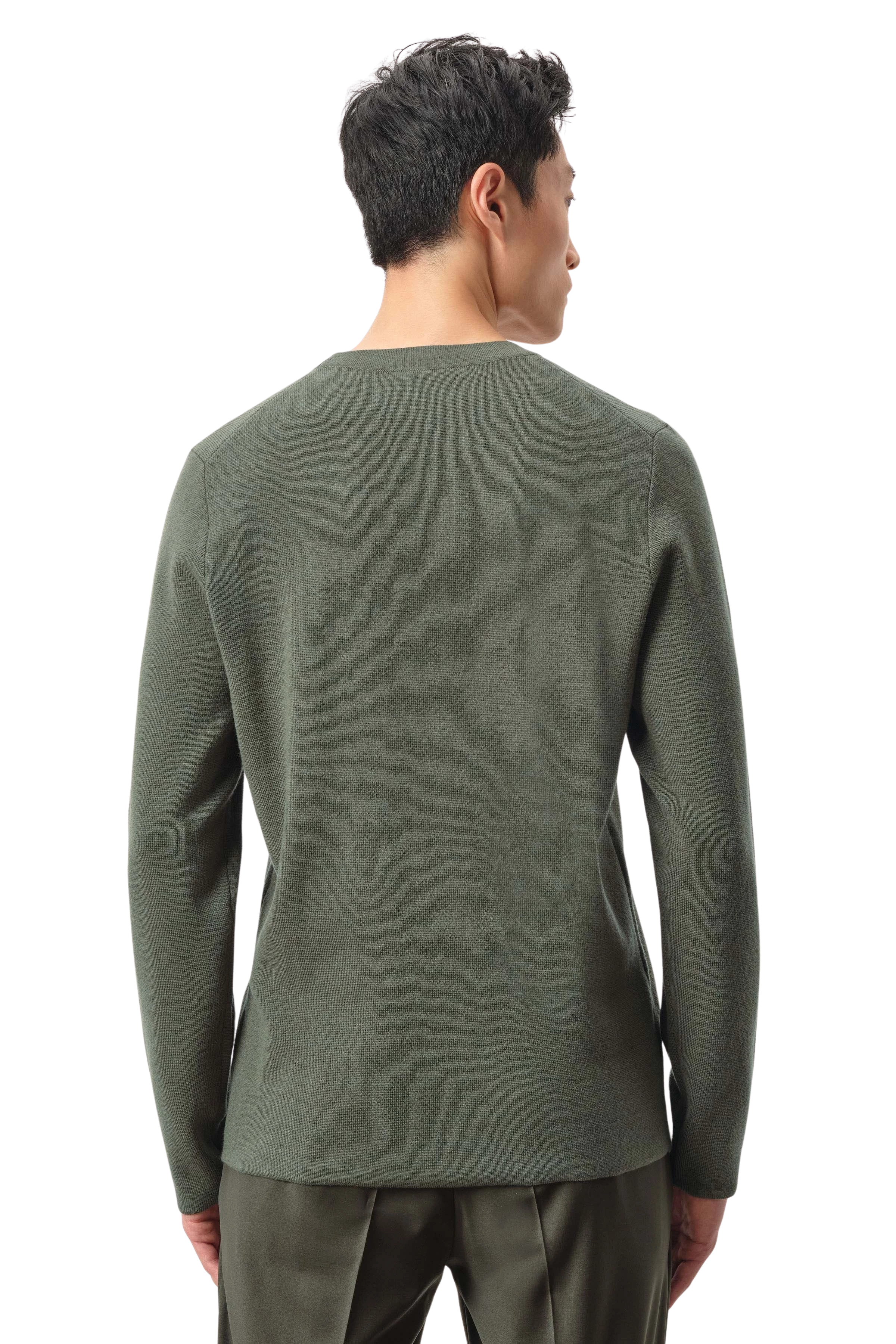 ELRIK - Round-neck jumper in 100% merino wool - men - green - Rückansicht