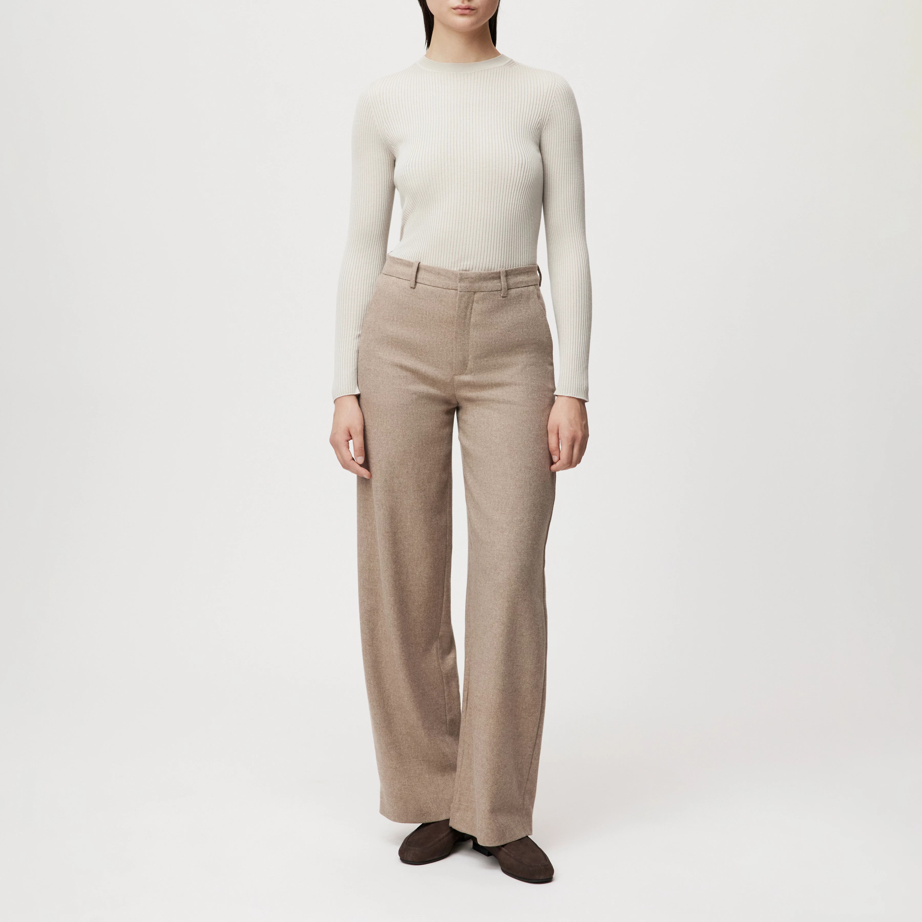 DESK - Hose mit Barrel-Leg in Woll-Mix - Damen - beige - Ganzkörper-Frontansicht