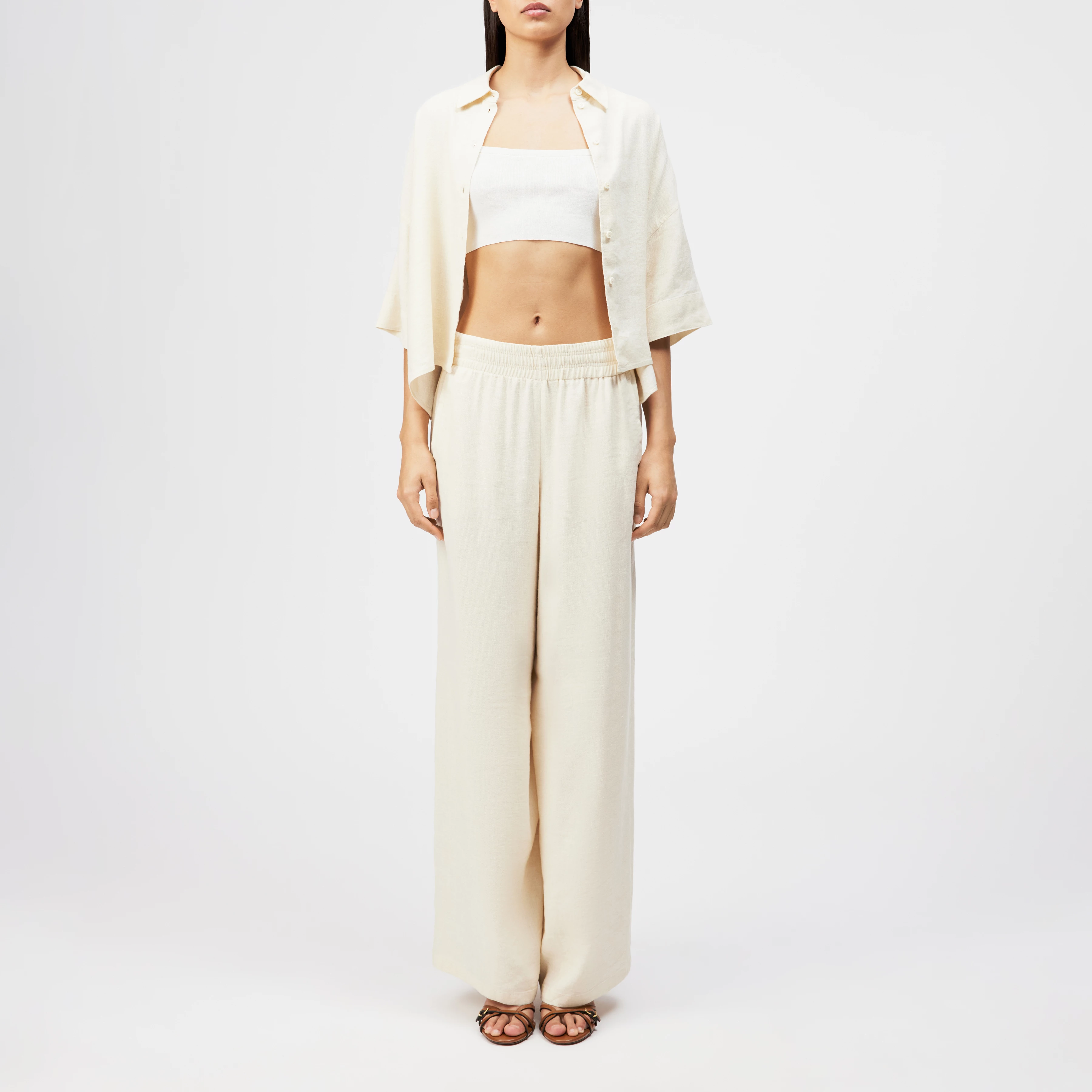 YARIKA - Boxy oversized linen-blend shirt blouse - women - off white - Ganzkörper-Frontansicht