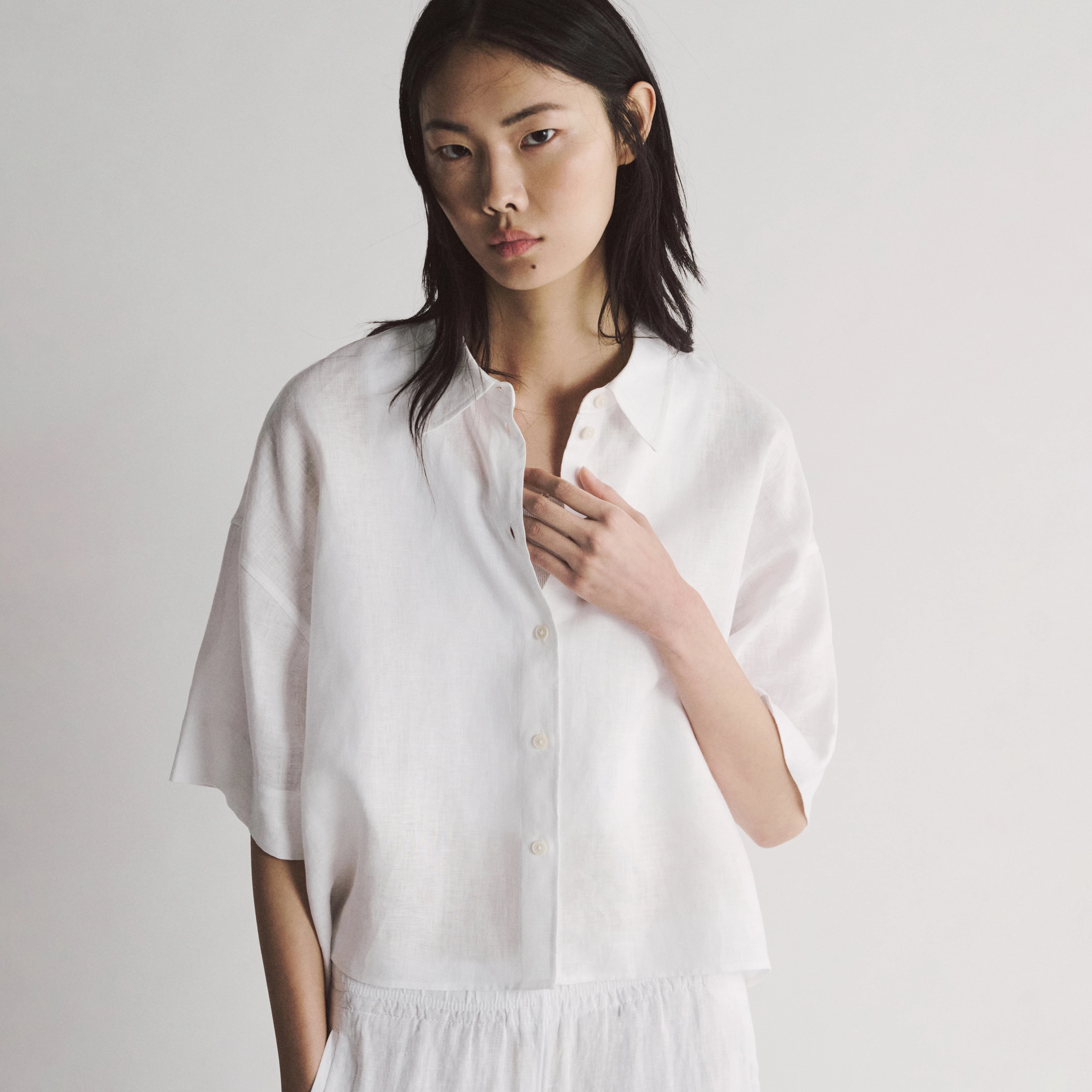 YARIKA - Boxy shirt blouse in linen - women - white