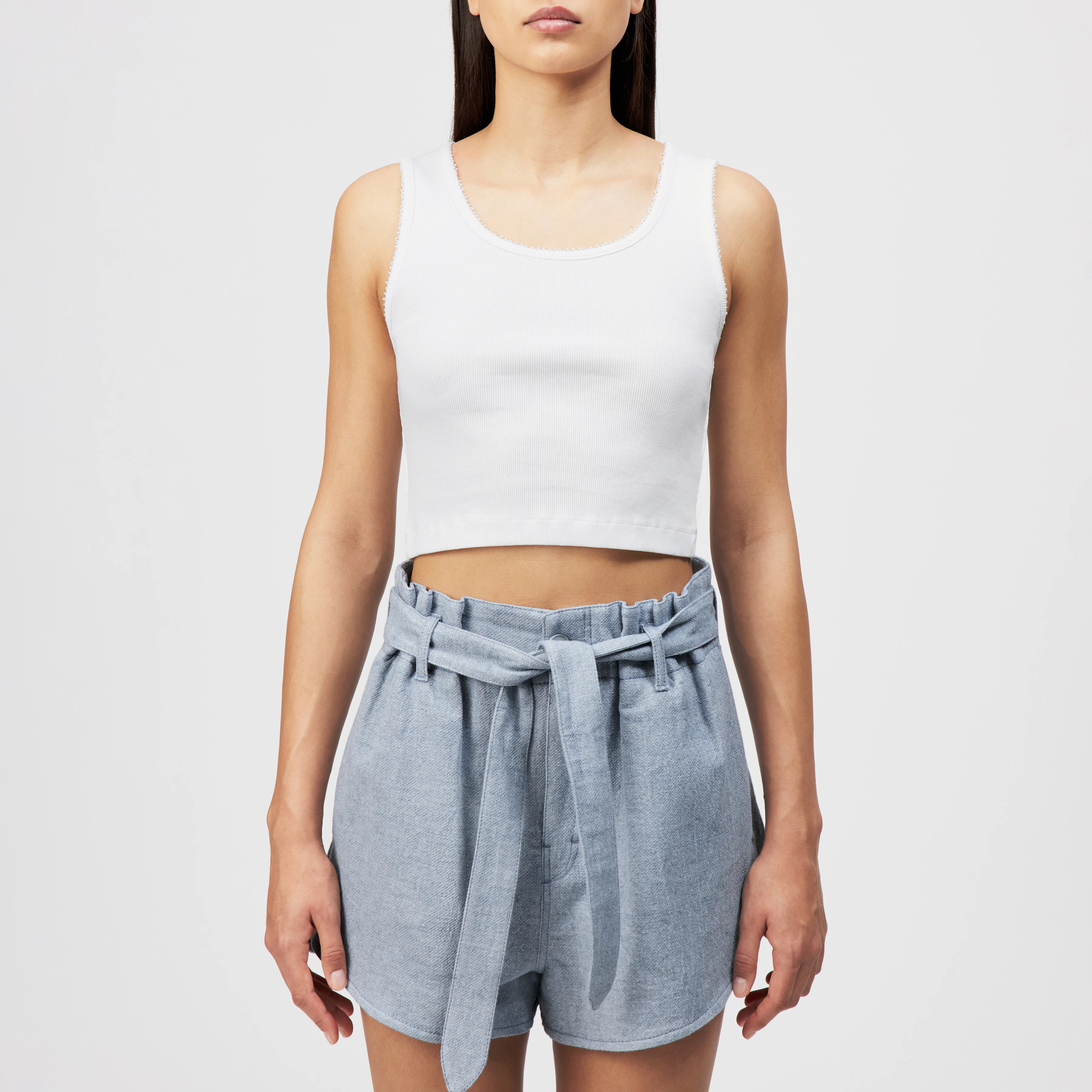 TIORA - Cropped cotton top with embroidered trim - women - white - Frontansicht