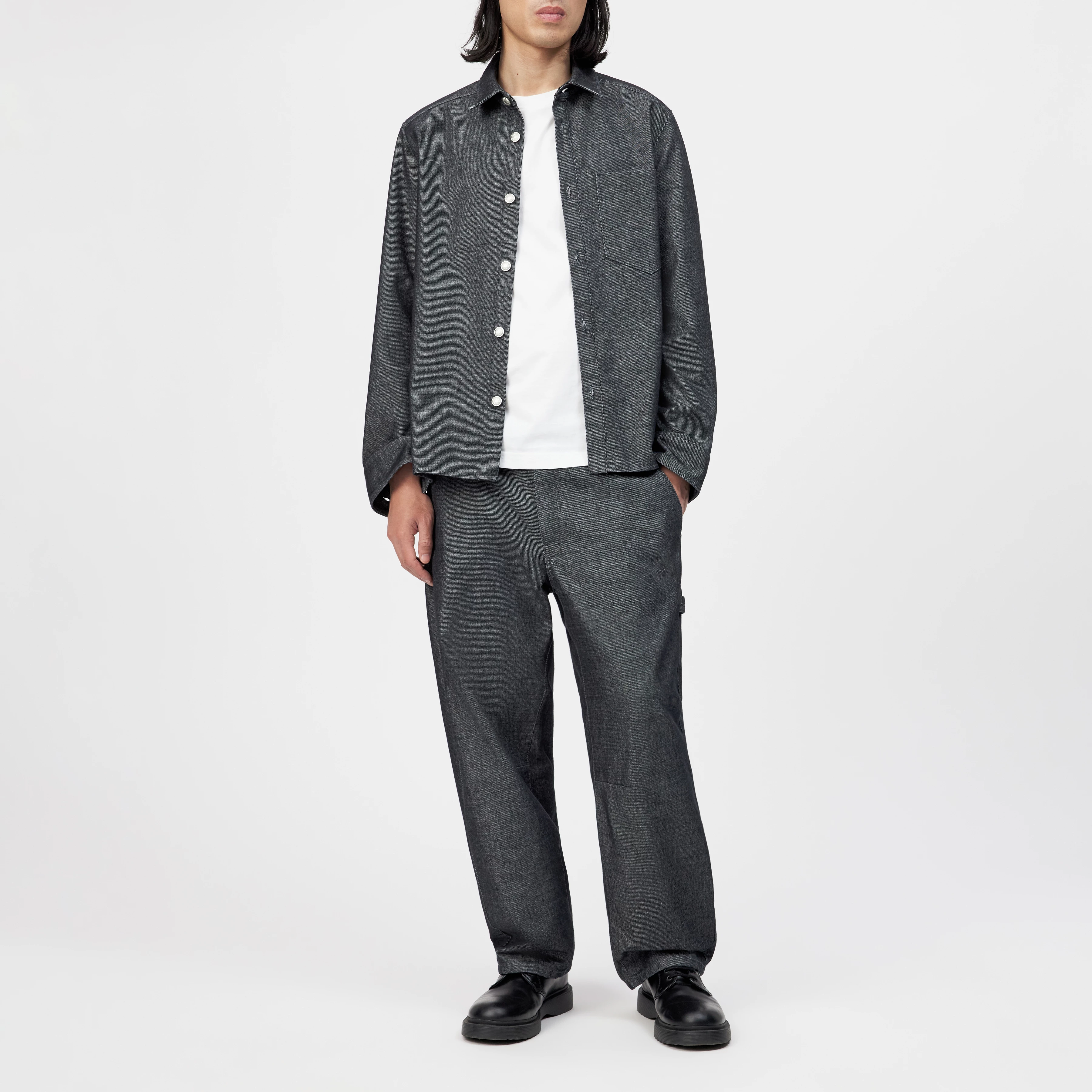 DIEGGO - Overshirt mit Brusttasche in Raw-Denim-Look - Herren - blau - Ganzkörper-Frontansicht