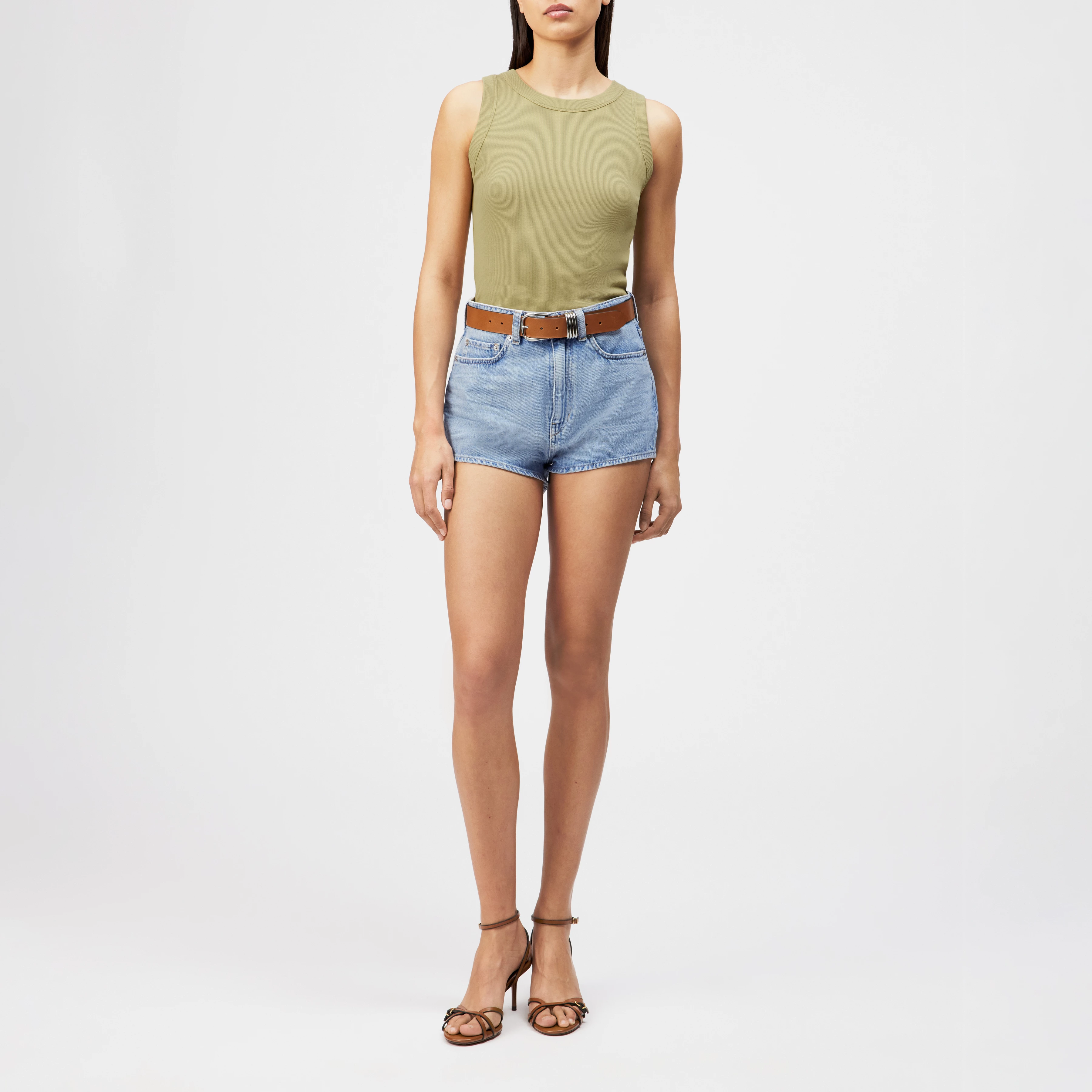 OLINA - Tanktop mit Rundhals in reiner Baumwolle - Damen - beige - Ganzkörper-Frontansicht