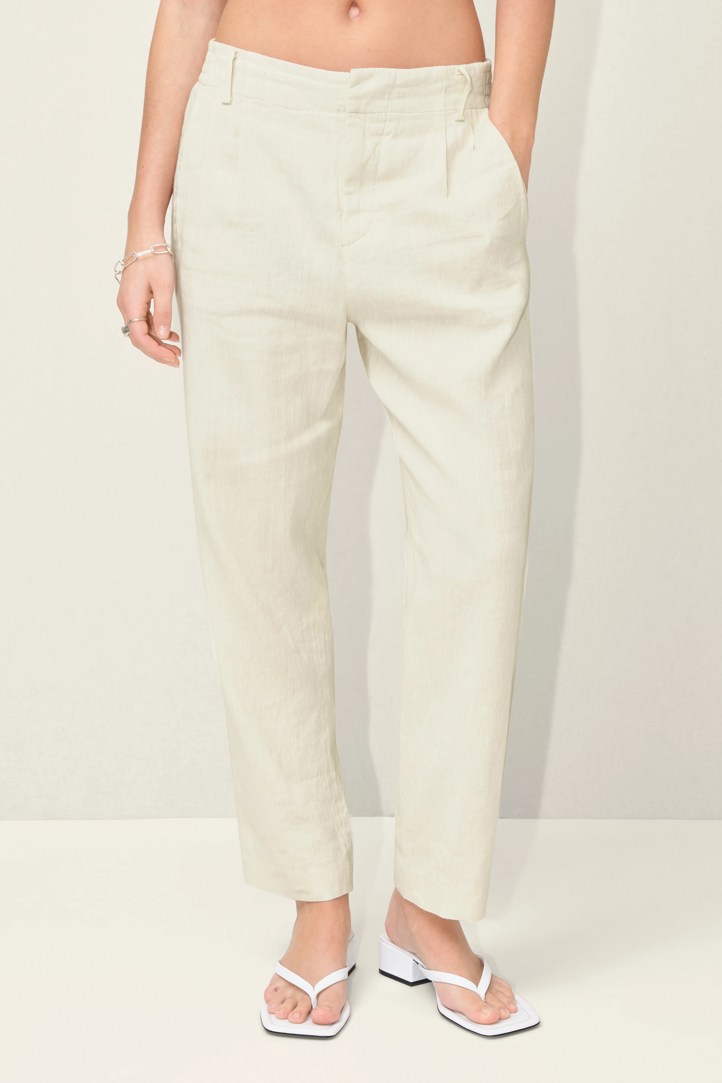 DISPATCH_0 - Bundfaltenhose aus Baumwoll-Leinen-Mix - Damen - off white - Frontansicht
