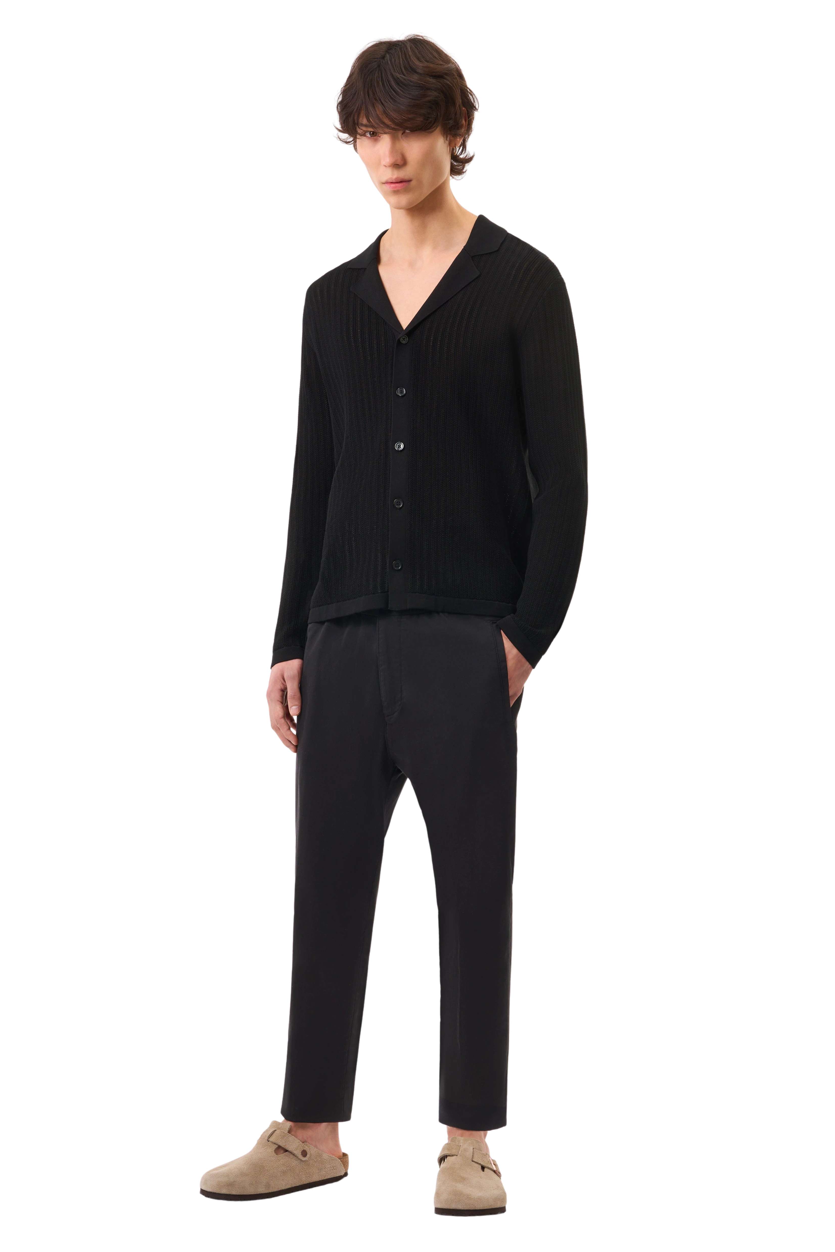 RAYMONT - Cardigan in mercerised cotton - men - Natural Aluminium - Ganzkörper-Frontansicht