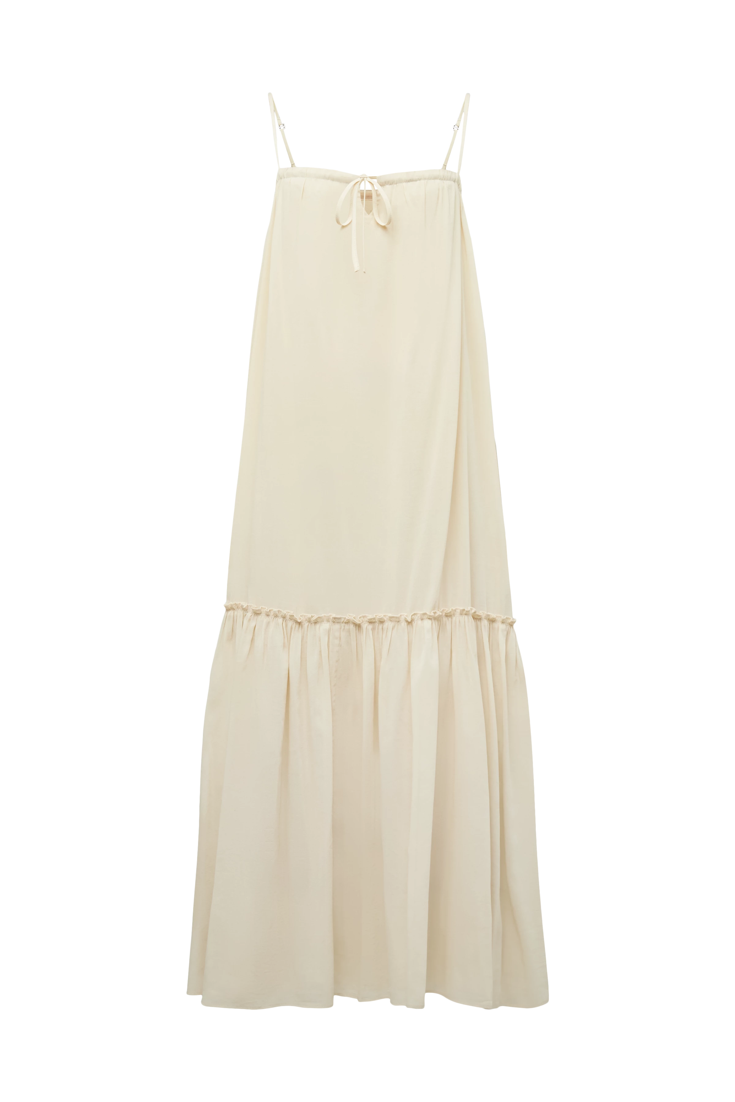 LYNORA - Crêpe ruffle slip dress with crinkle look - women - beige - Freisteller Frontansicht