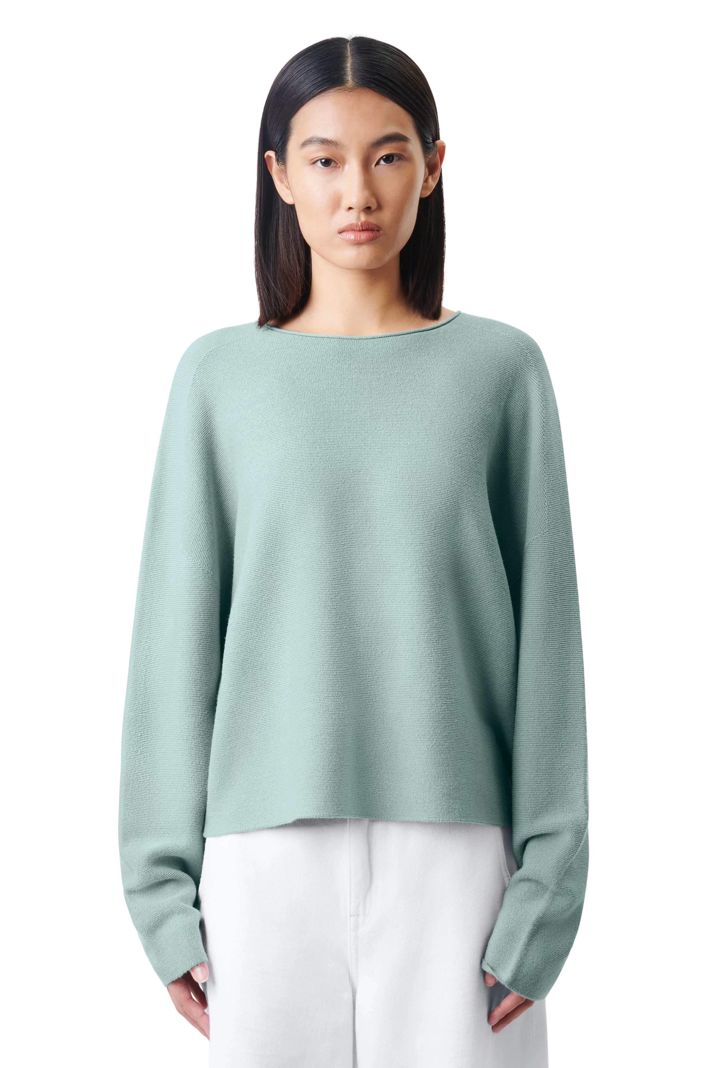 MEAMI - Vekürzter Egg-Shape Pullover in Baumwoll-Kaschmir - Damen - grün - Frontansicht