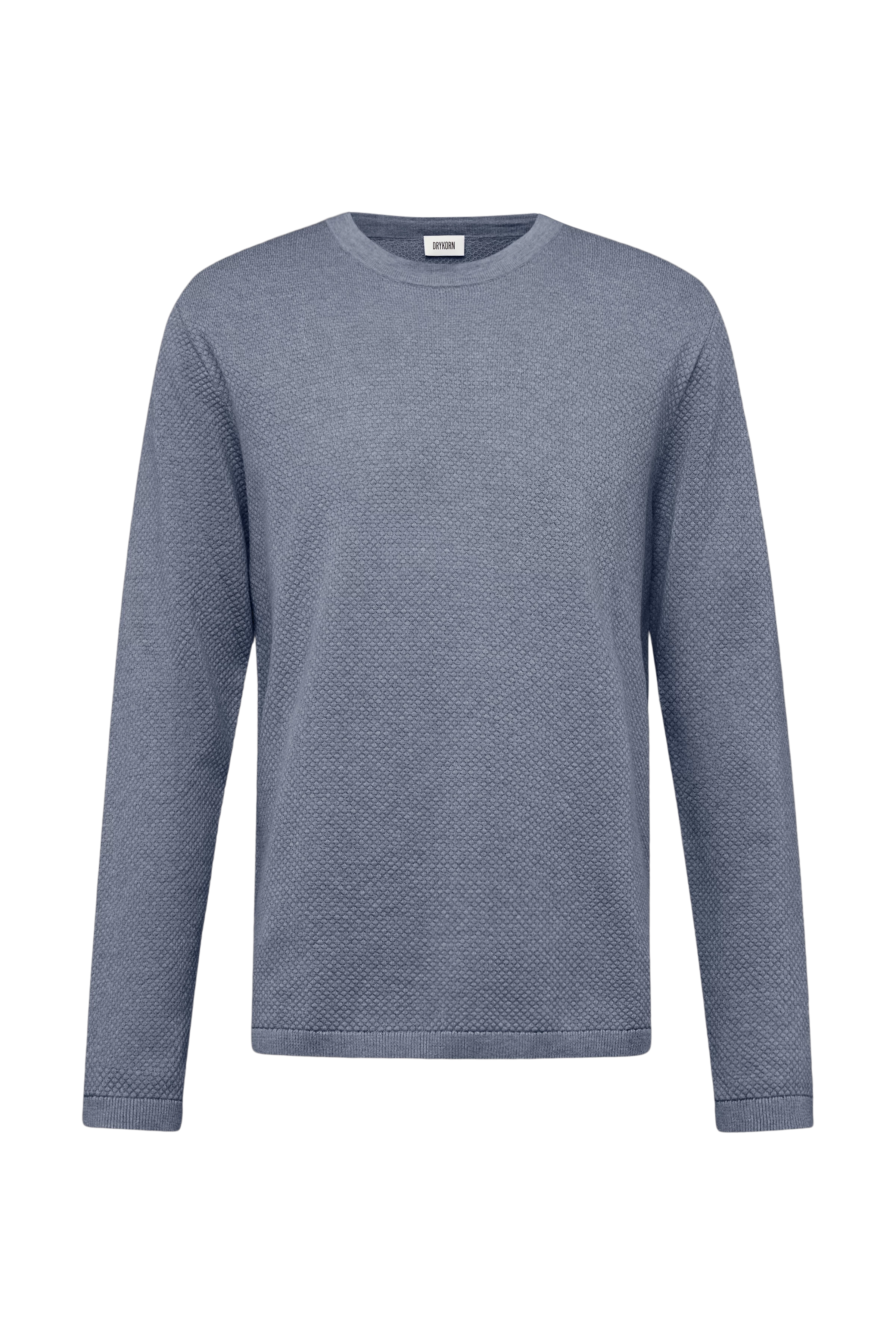 IRMINO - Longsleeve in cotton ajour - men - blue - Freisteller Frontansicht