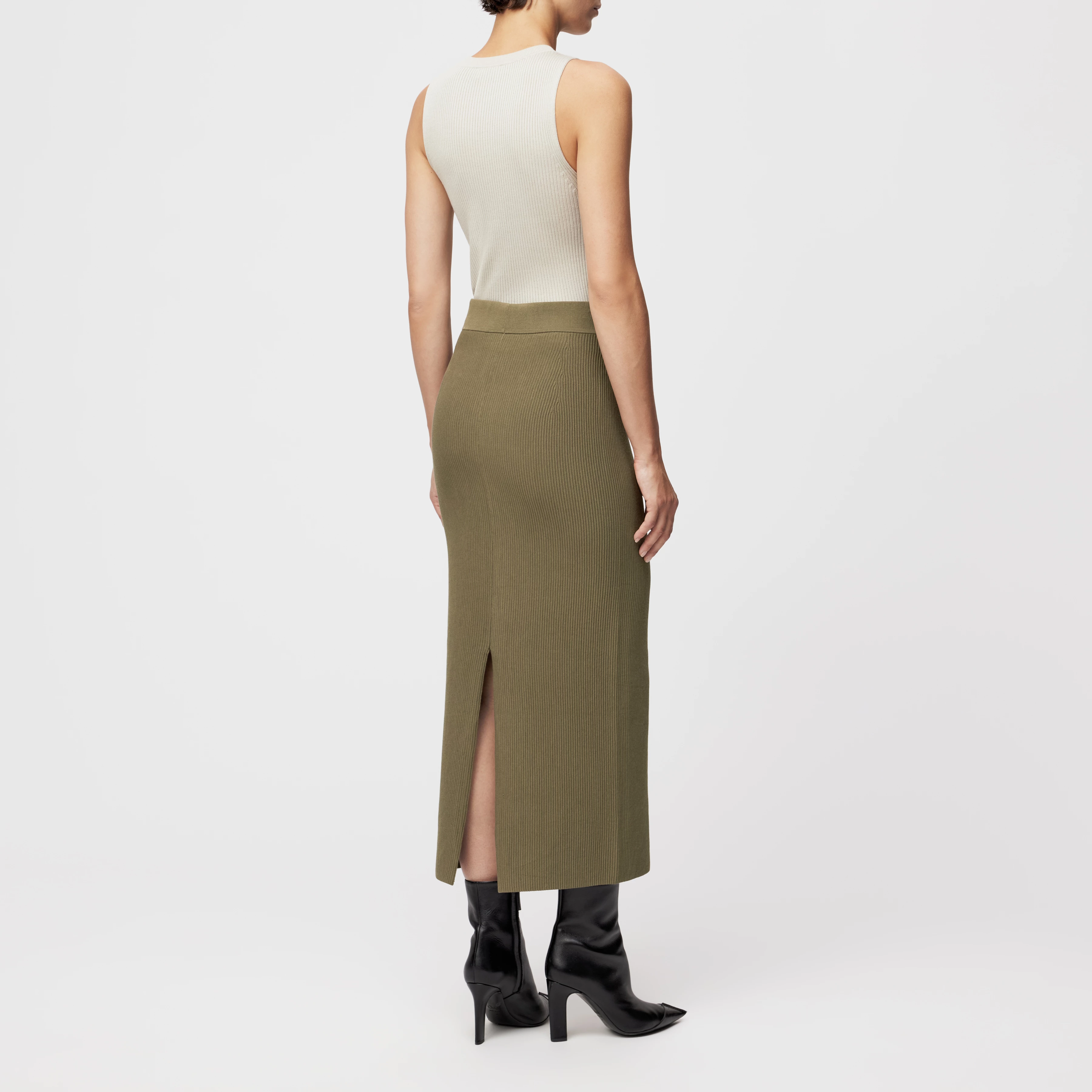 LUDAMI - Bleistiftrock in Baumwollstruktur - Damen - grün - Rückansicht