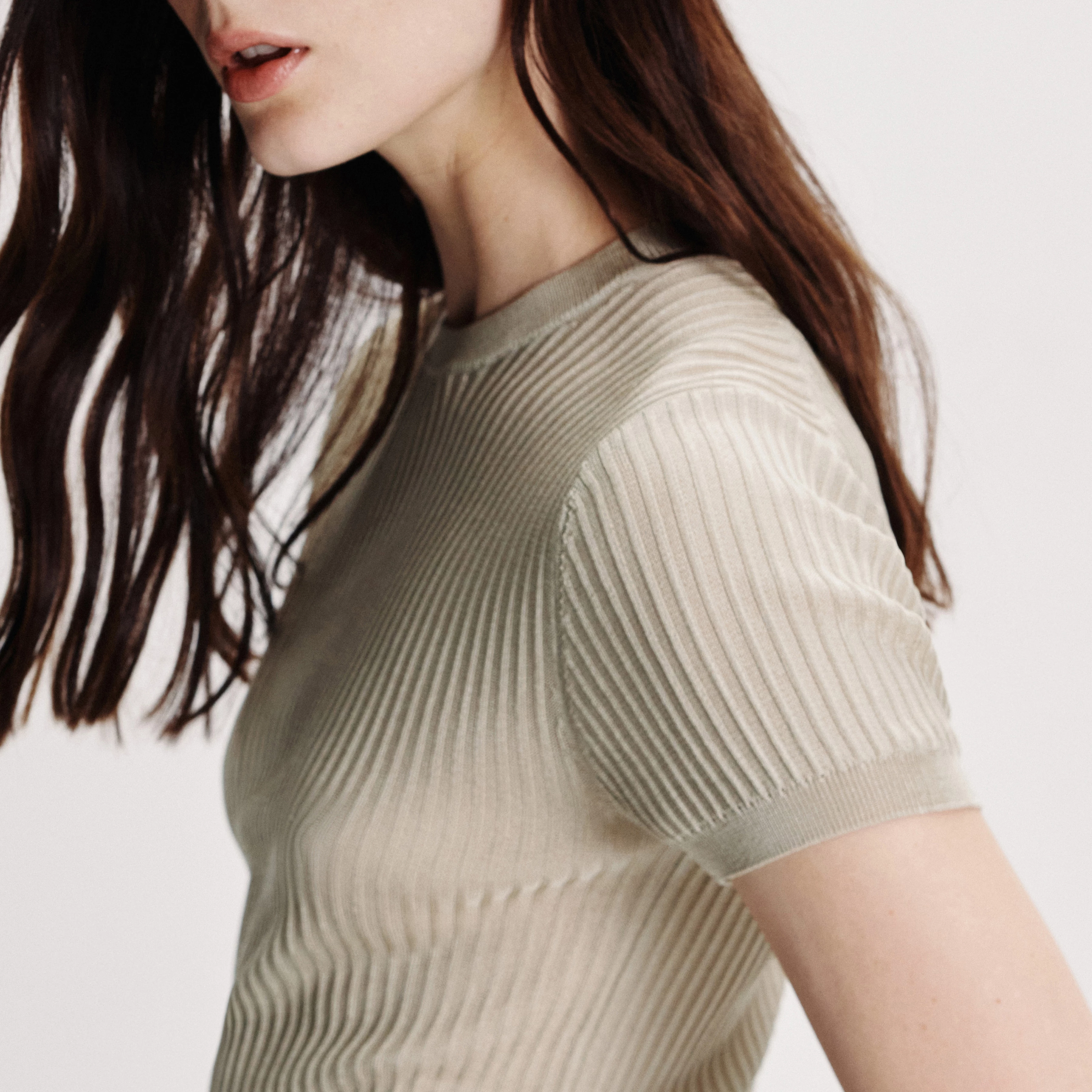 MOGLINI_2 - Crew Neck Knit T-Shirt with Ribbed Texture - women - beige