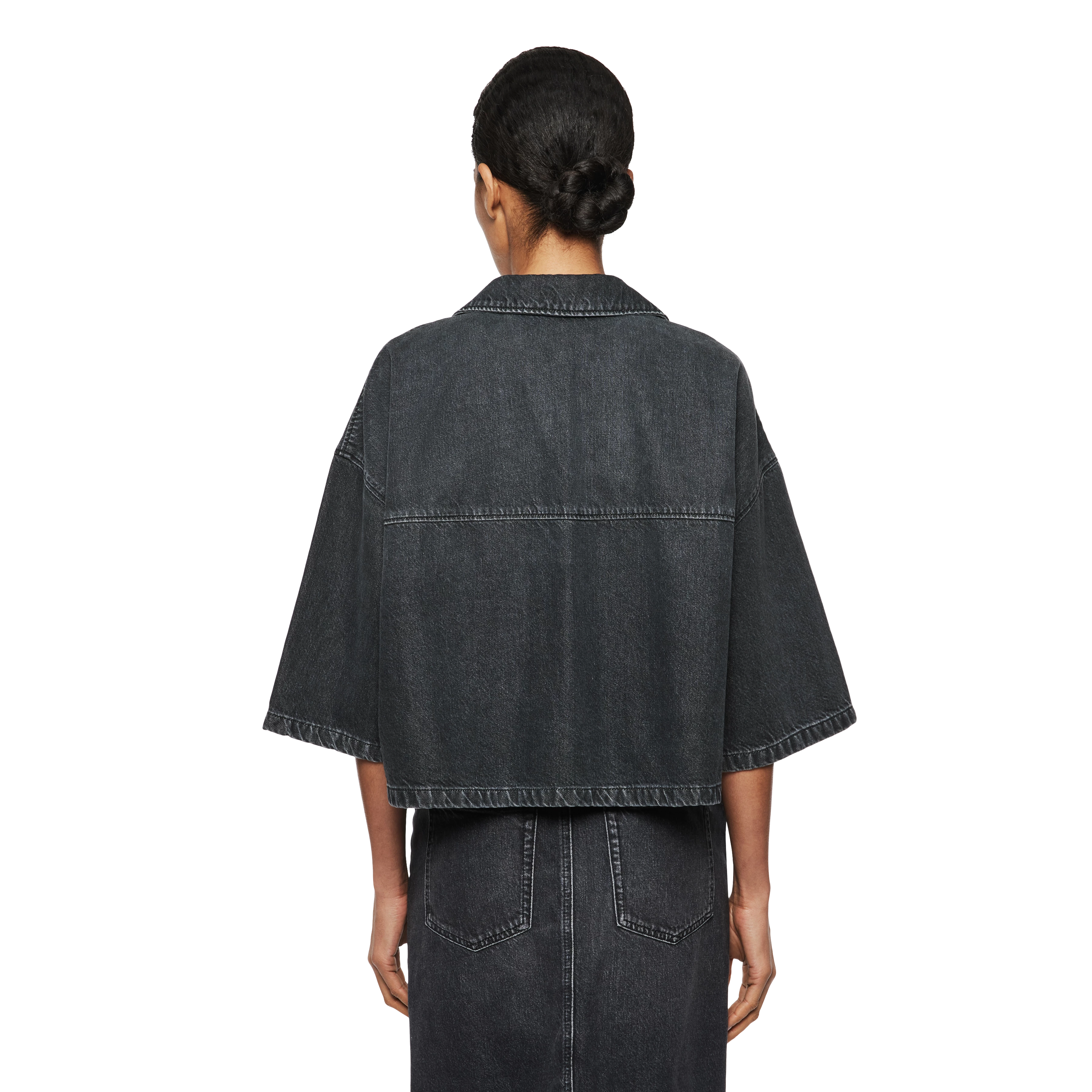 EMBUNA - Verkürzte Hemdbluse in Grey Denim - Damen - schwarz - Rückansicht