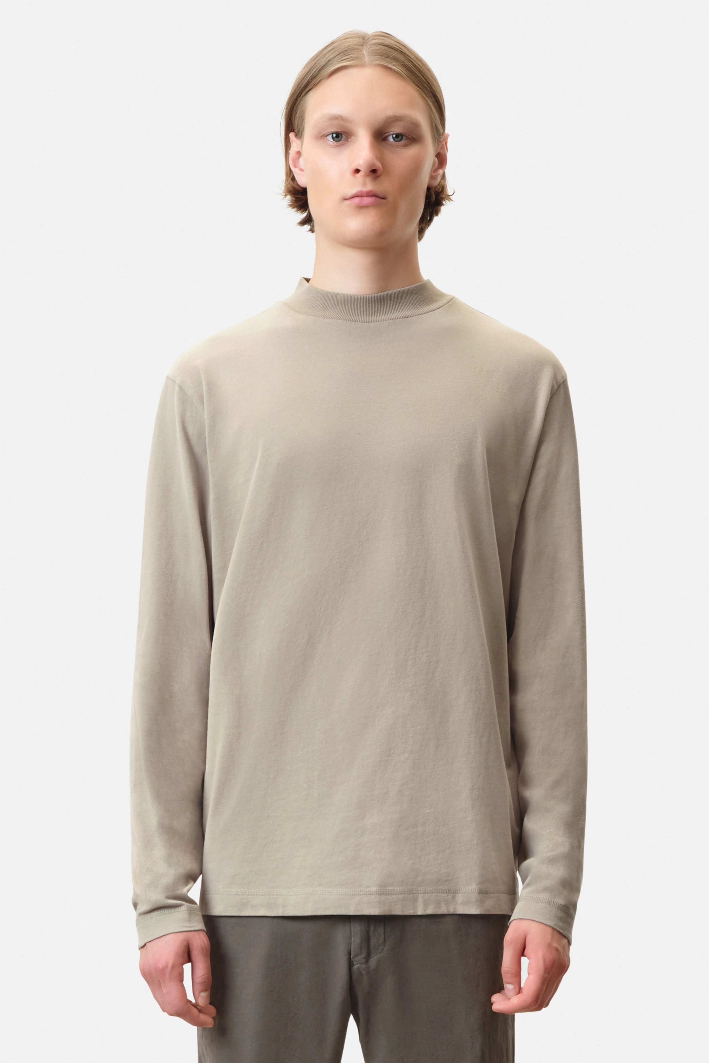 MORITZO - Longsleeve mit Stehkragen in gewaschener Optik - Herren - beige - Frontansicht