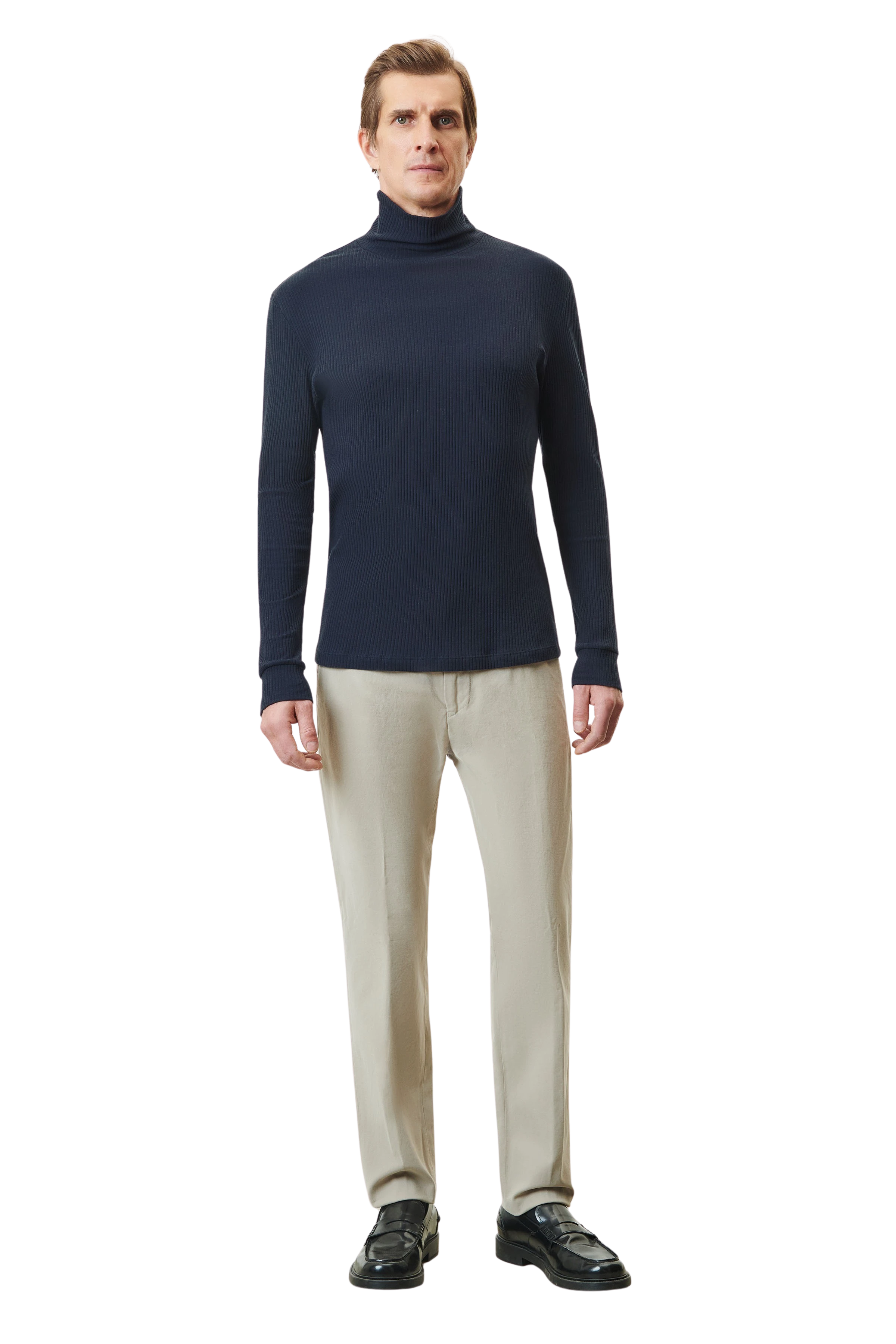 EMANUEL - Turtleneck Shirt in Baumwolle - Herren - blau - Ganzkörper-Frontansicht