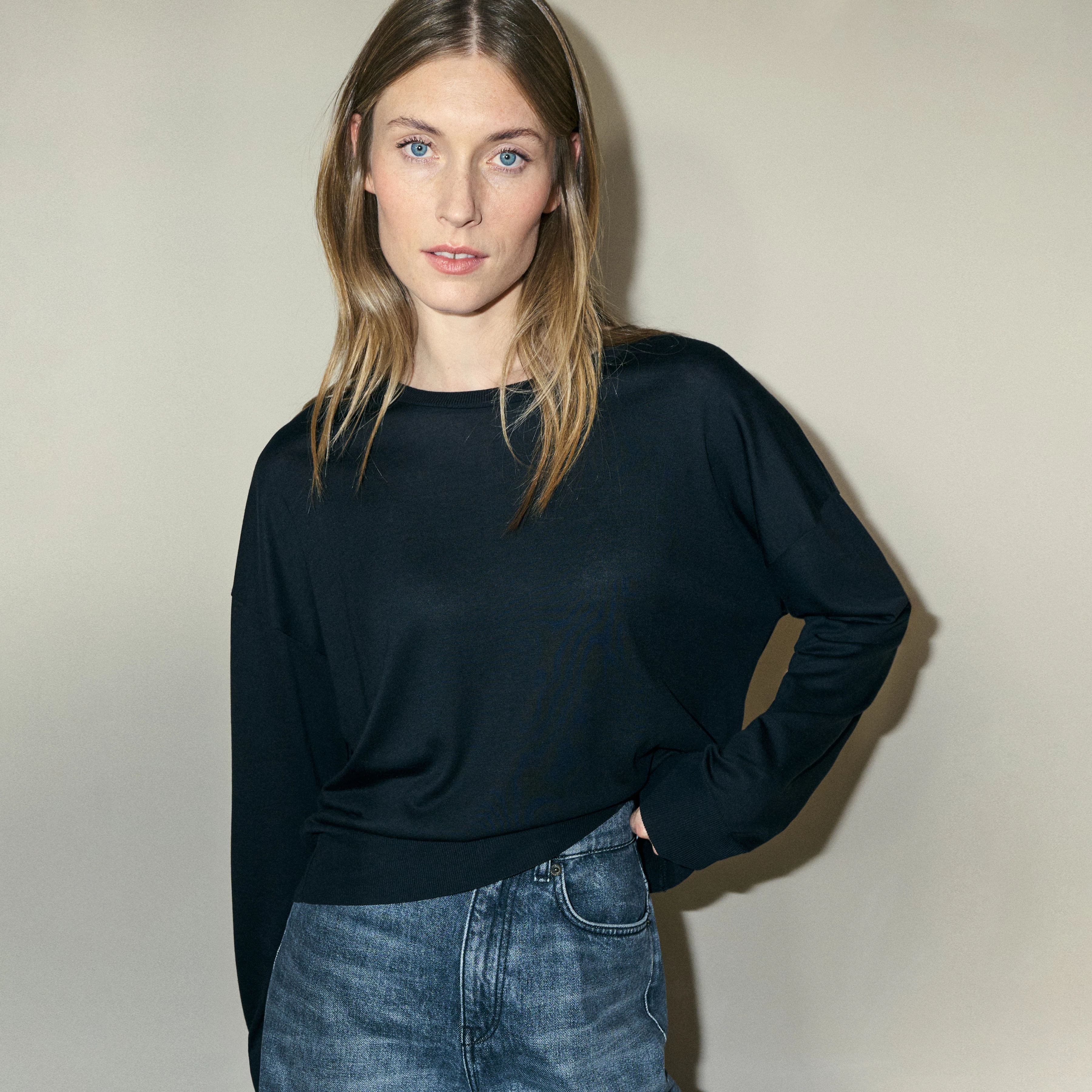 CESIDIE - Long-sleeve crew neck in jersey blend - women - black