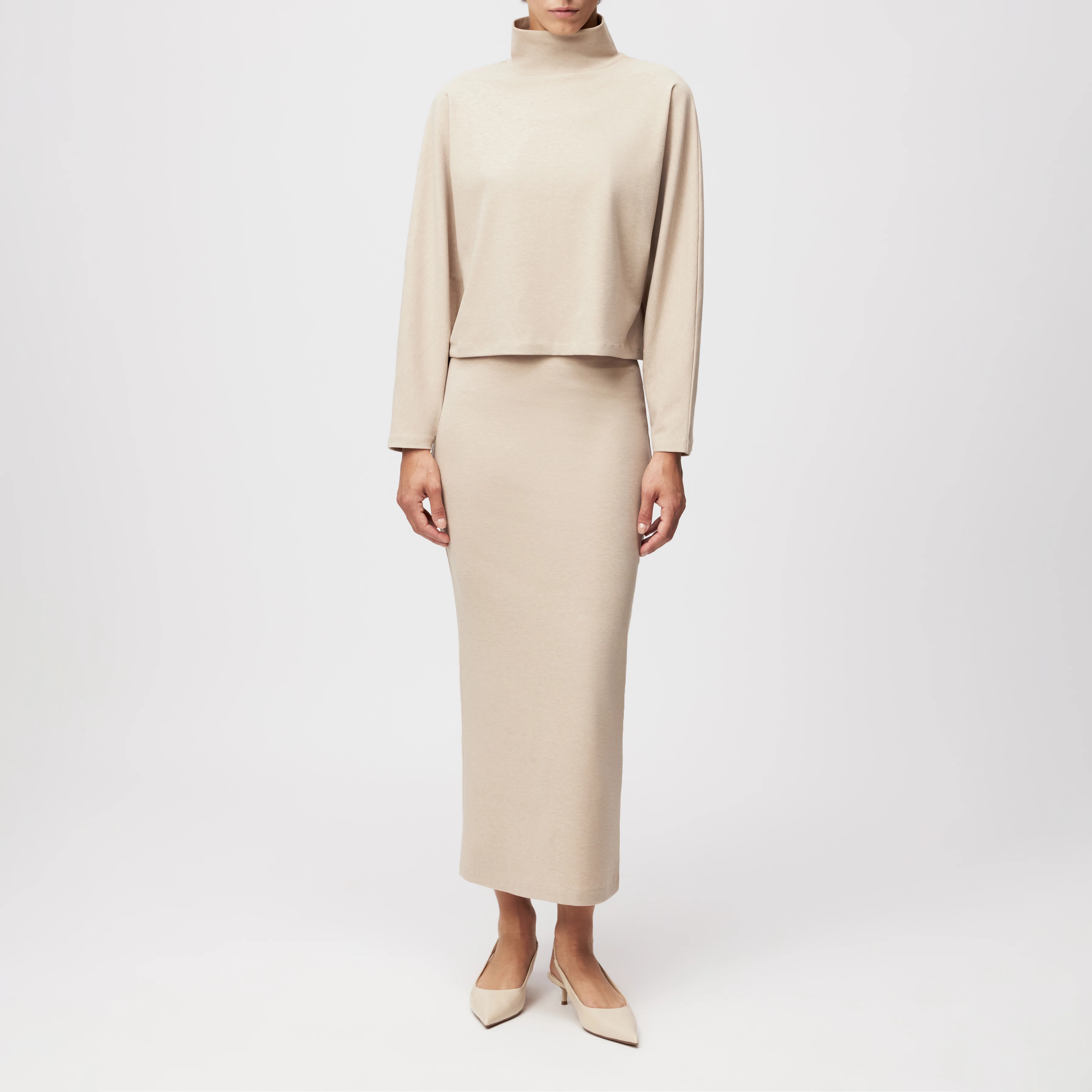 VONICA - Schmaler Rock in Lyocell-Mix mit Wolloptik - Damen - beige - Ganzkörper-Frontansicht