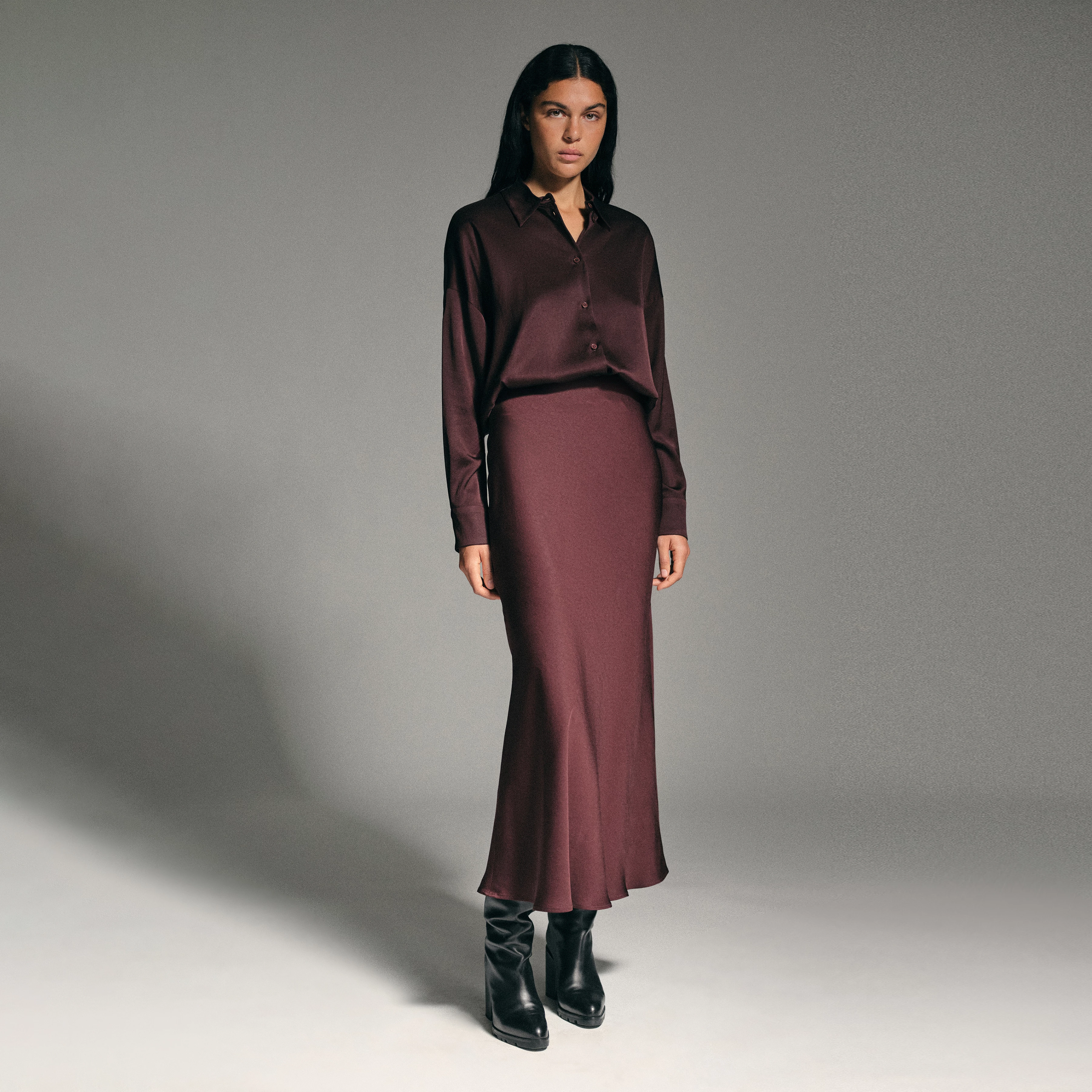 NEVIDA - Slips-Skirt in Maxilänge in Satin - Damen - rot