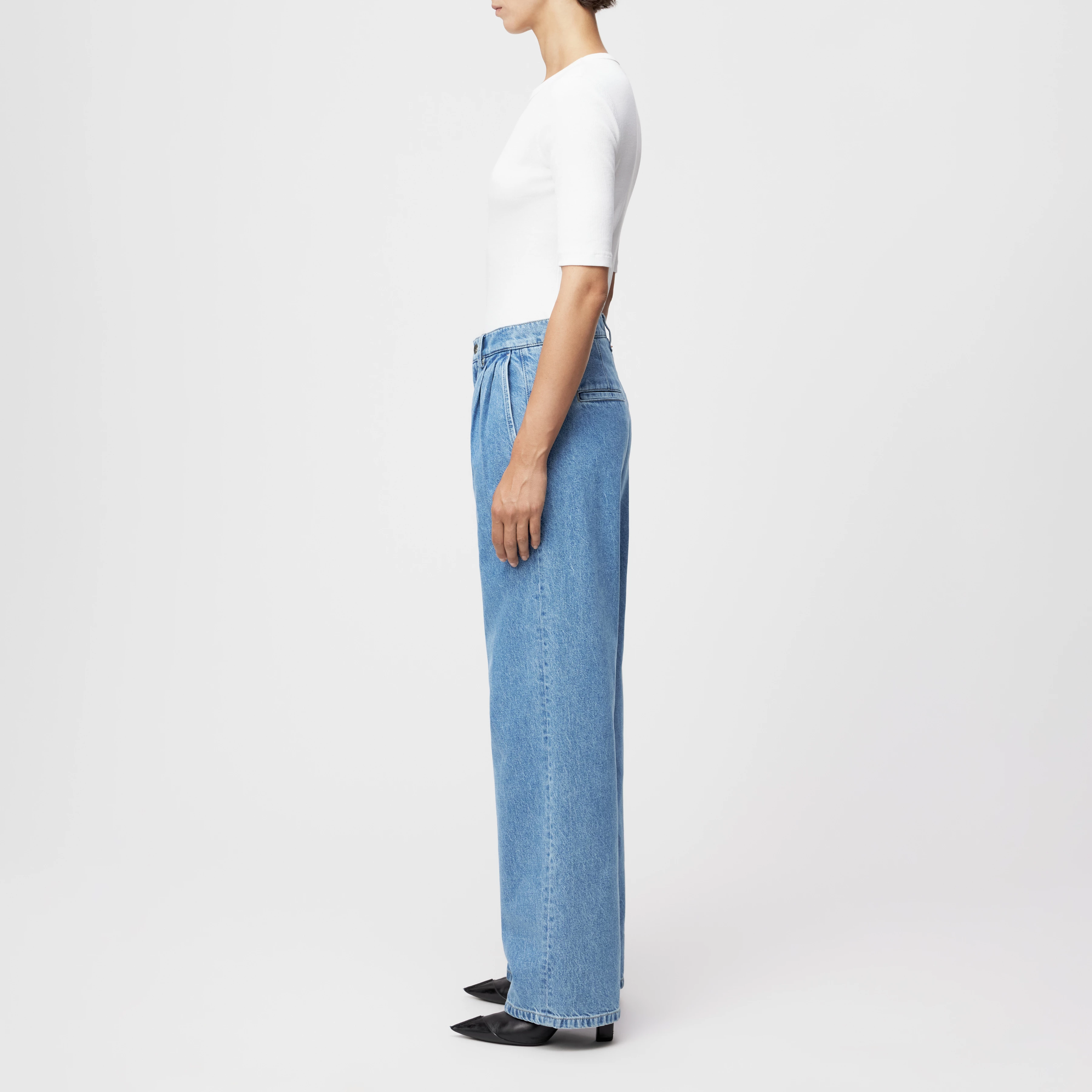 BEHANCE - 5-Pocket Hose mit Bundfalten in Light-Blue Denim - Damen - blau - Seitenansicht