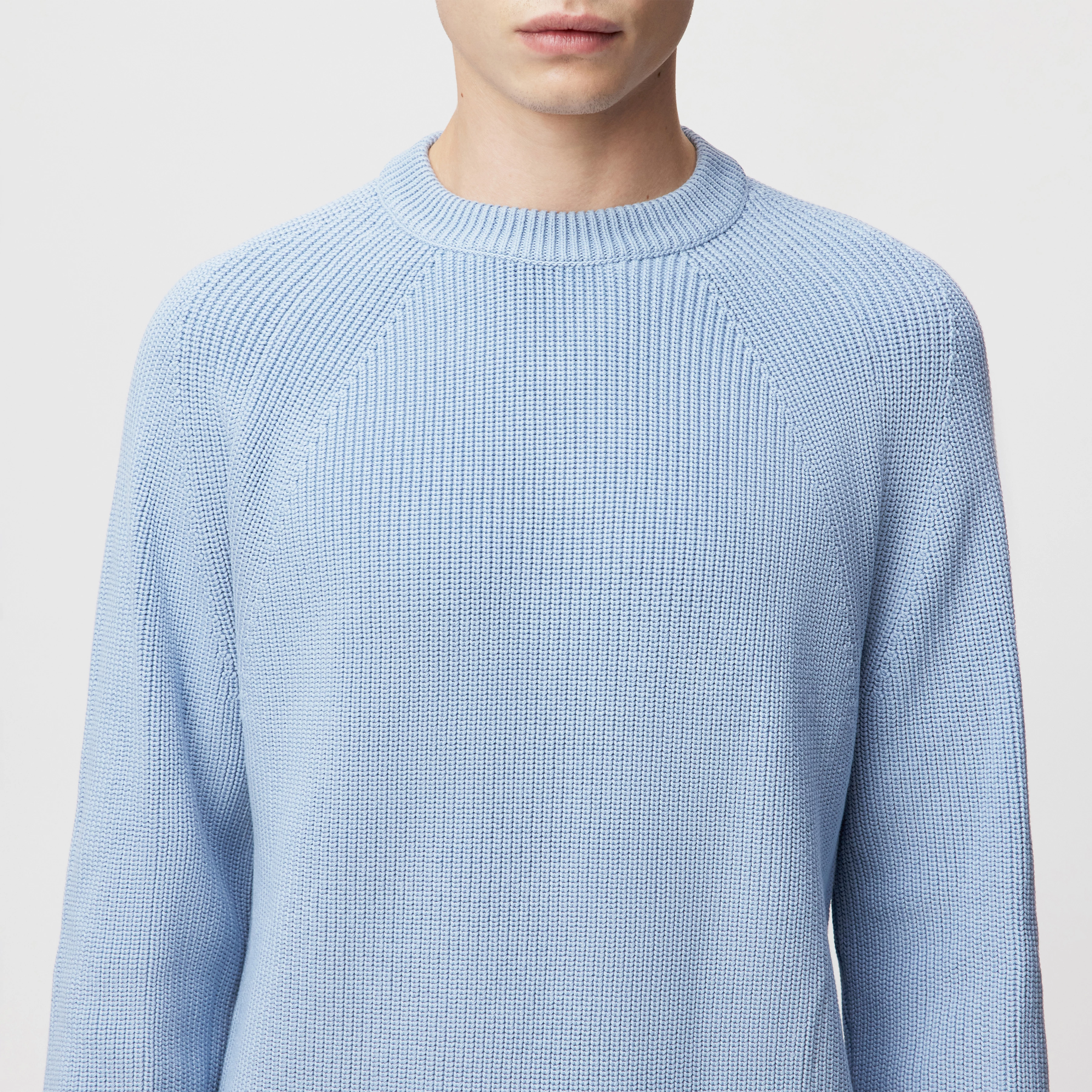 RIPPLEY - Knitted jumper in ribbed cotton - men - blue - Detailansicht am Model