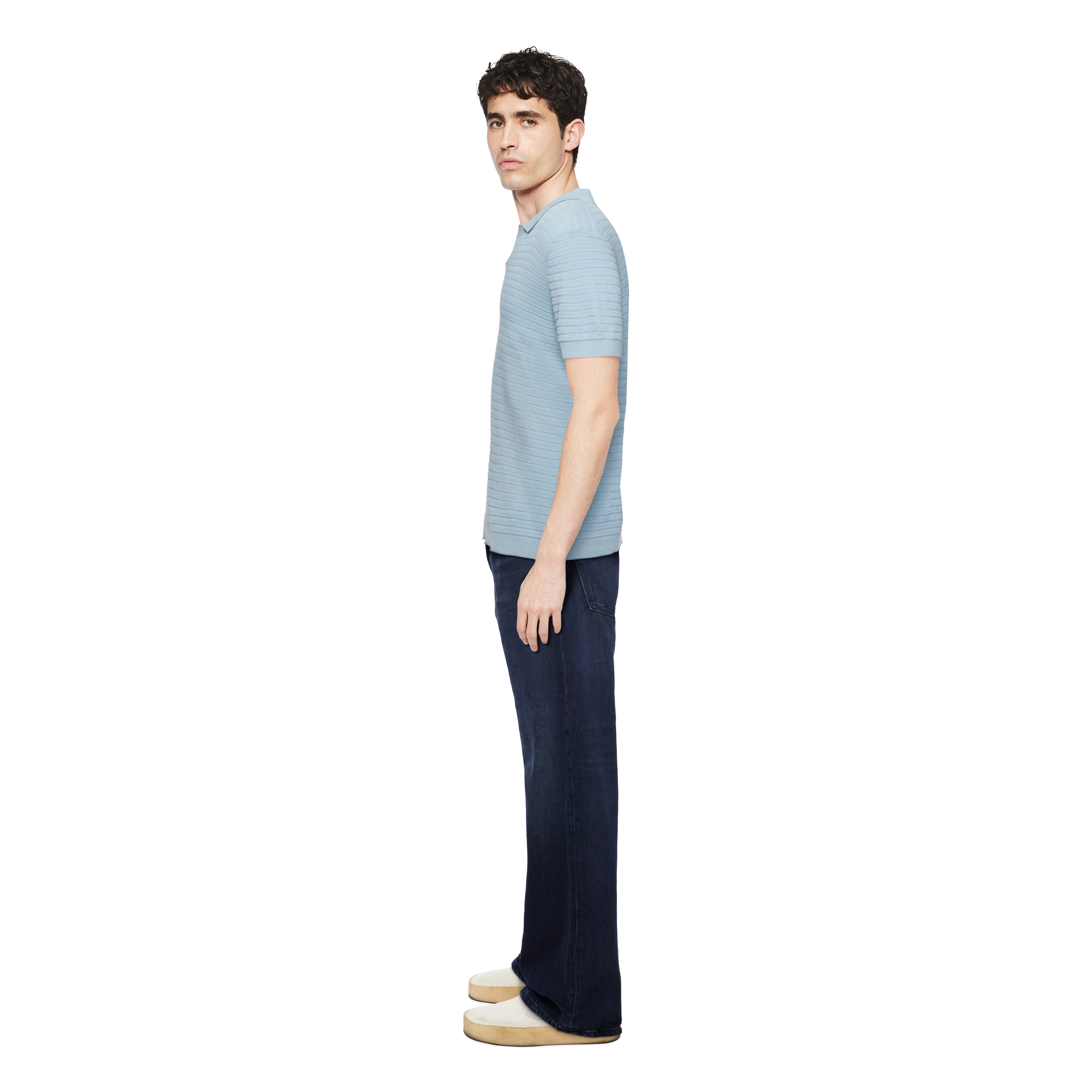 BRAIAN - Gebreide polo in gemerceriseerd katoen - heren - blauw - Seitenansicht