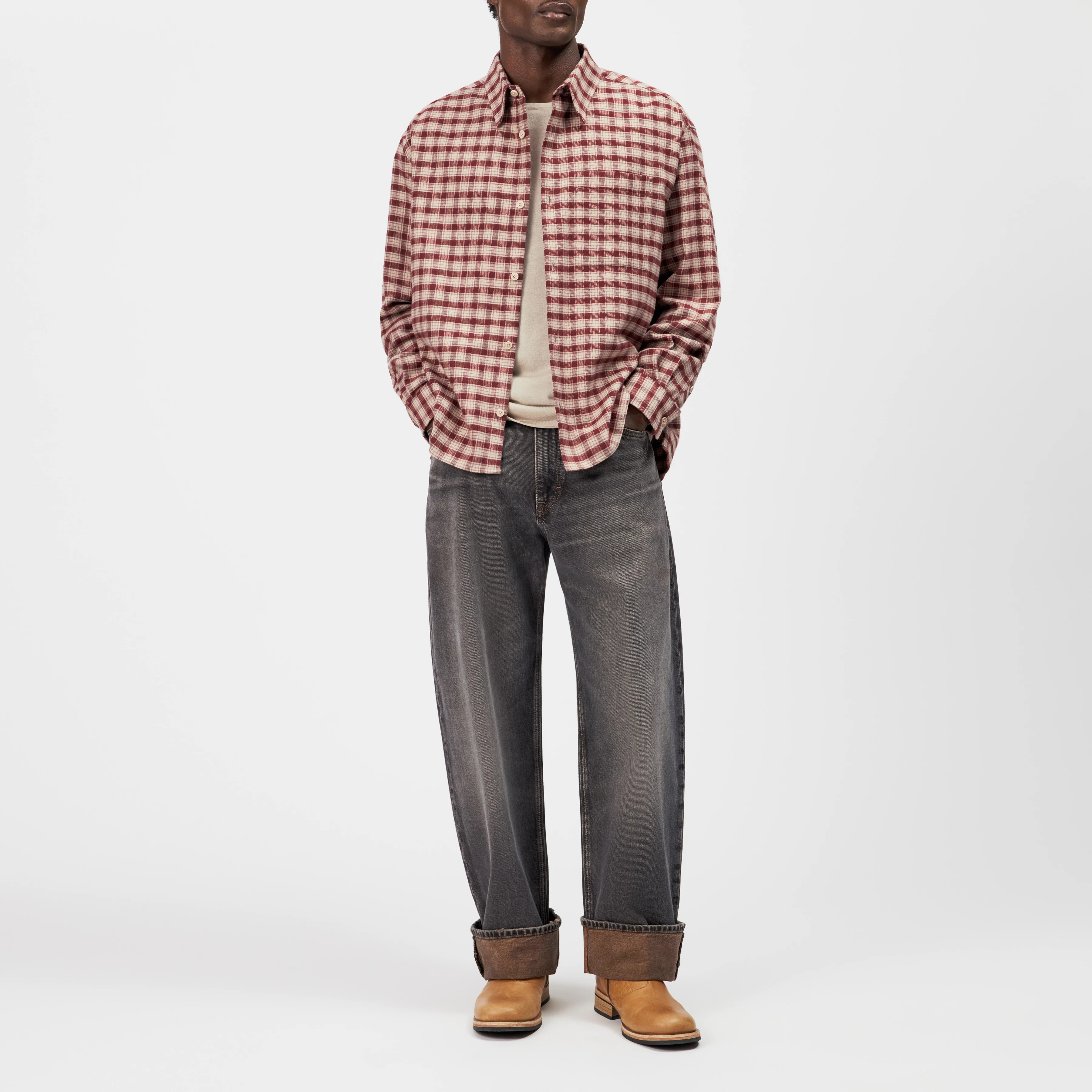 BAUNT - Regular Fit Cotton-blend Shirt - men - red - Ganzkörper-Frontansicht