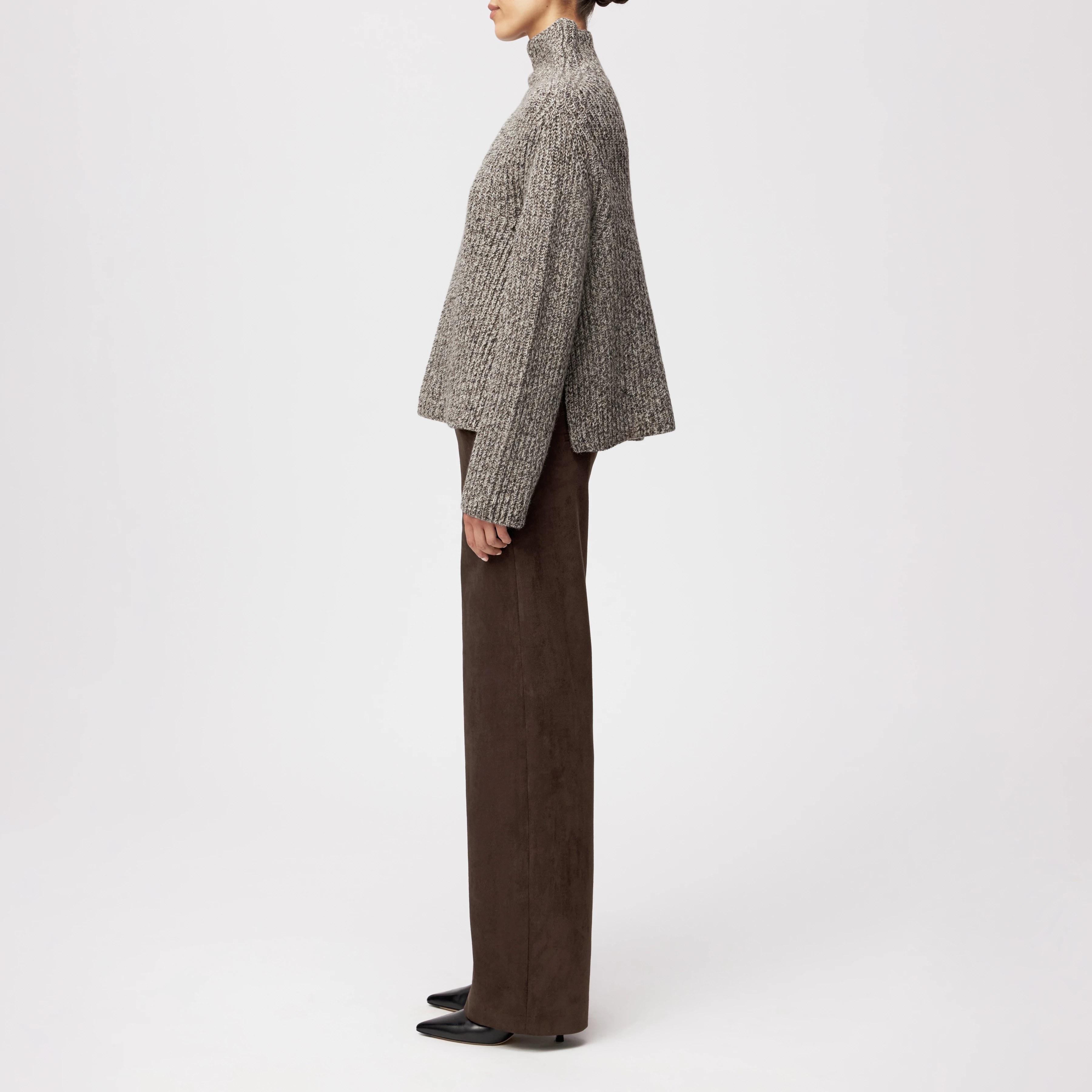 VARISA - Turtleneck jumper in wool-cotton blend - women - brown - Seitenansicht