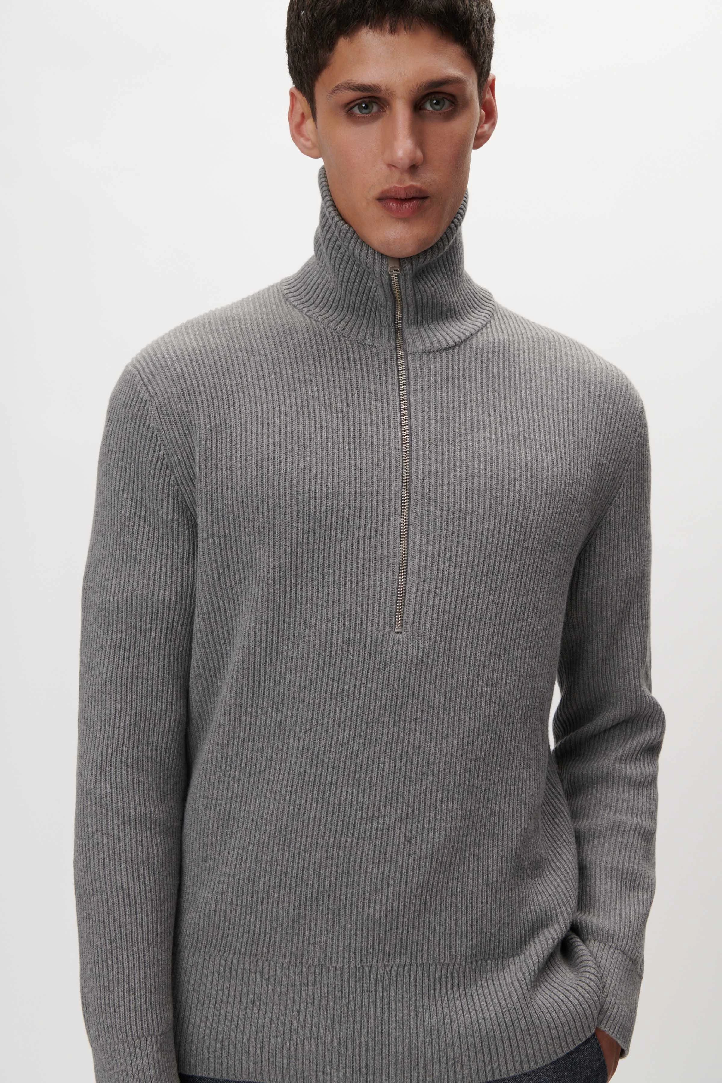 MANUELO - Zip Troyer in Kaschmirmix - Herren - grau - Frontansicht