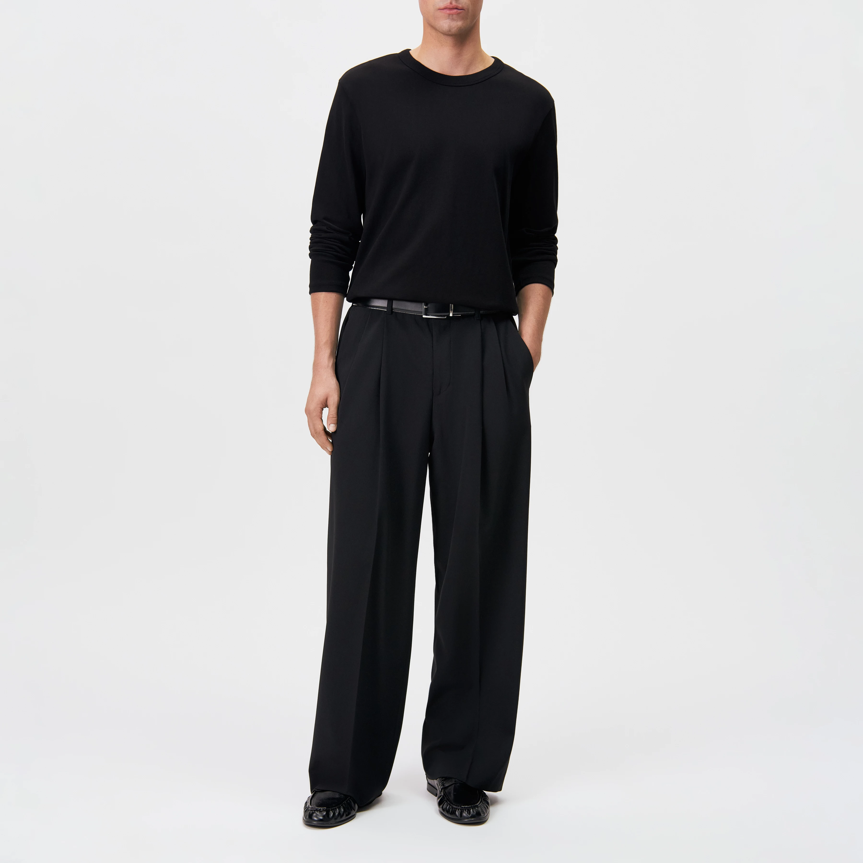 JULIENO_LS - Slim Fit Longsleeve in reiner Baumwolle - Herren - schwarz - Ganzkörper-Frontansicht