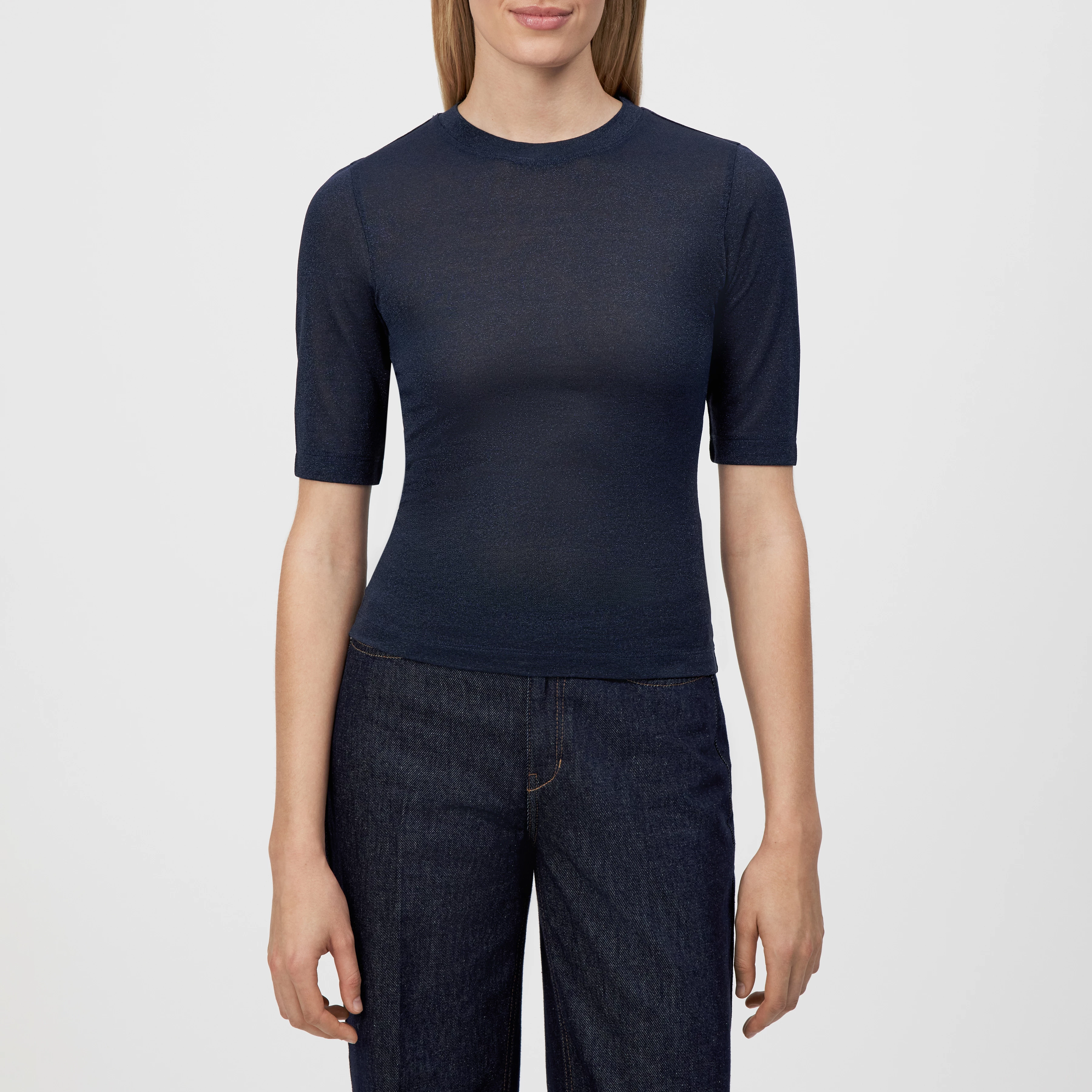 SELAY - Schmales Oberteil in Lurex-Jersey - Damen - blau - Frontansicht