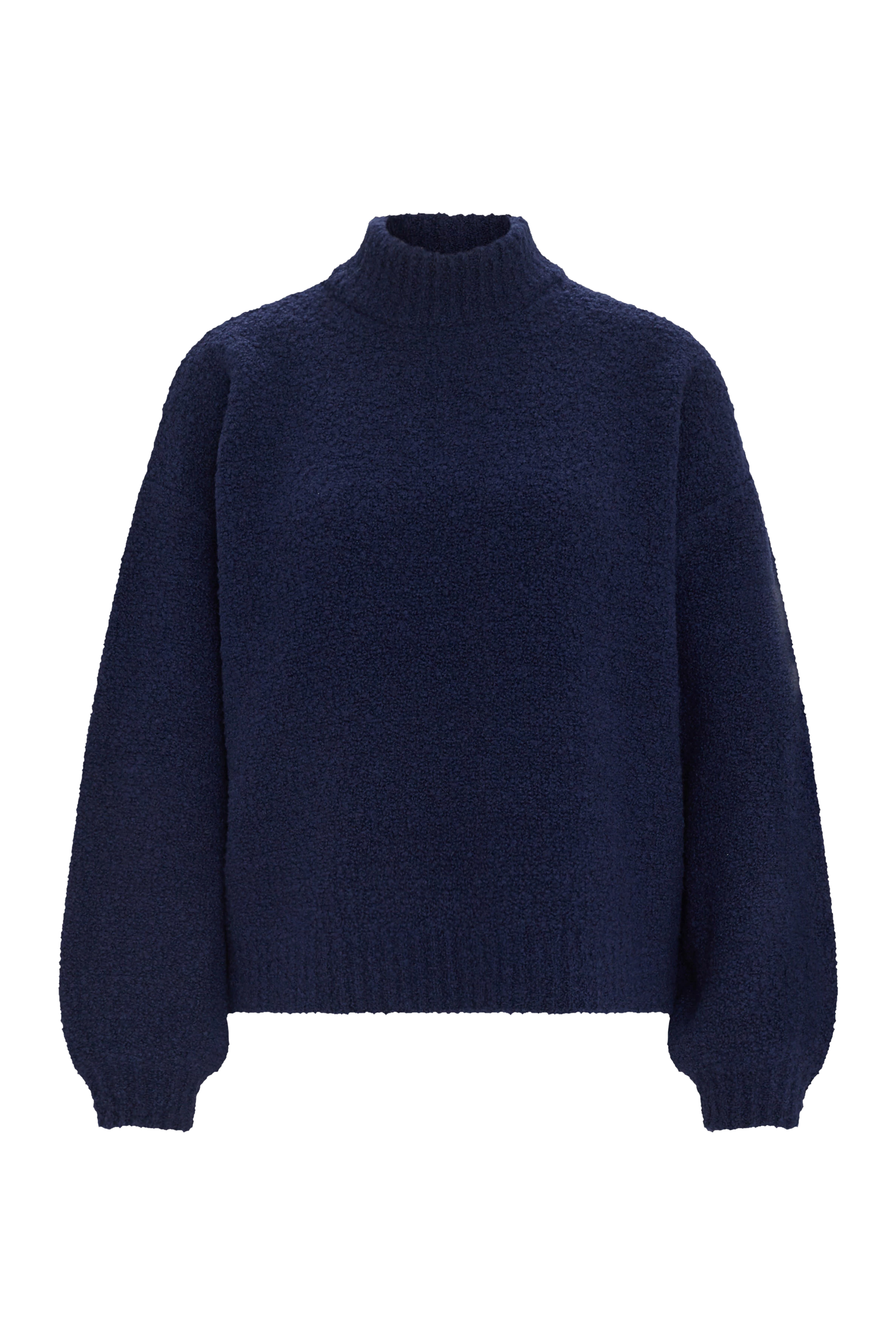 RAMEA - Round-neck jumper in soft wool bouclé yarn - women - blue - Freisteller Frontansicht