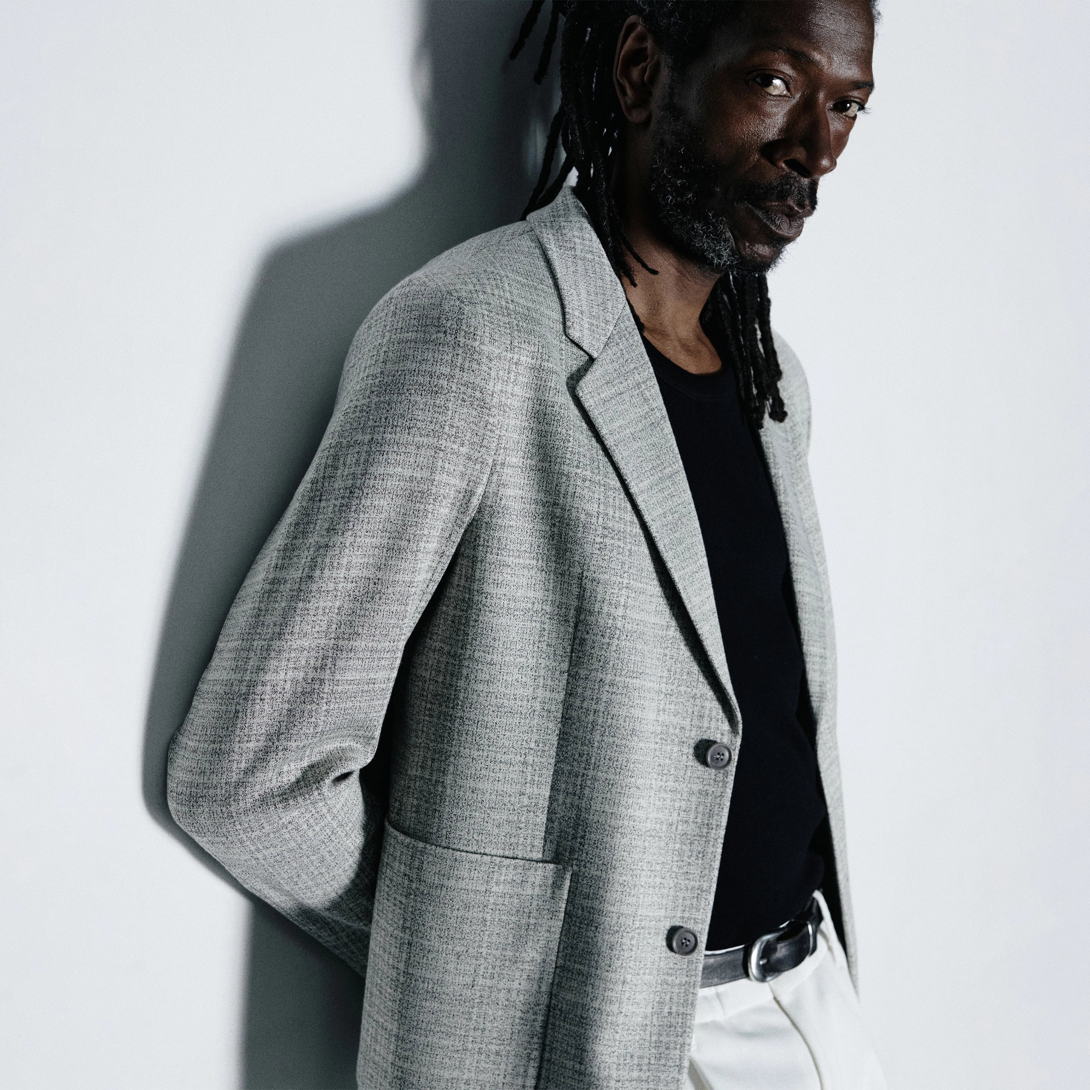 MARLS - Enkeltrevet jakke i ternet jersey - men - grå