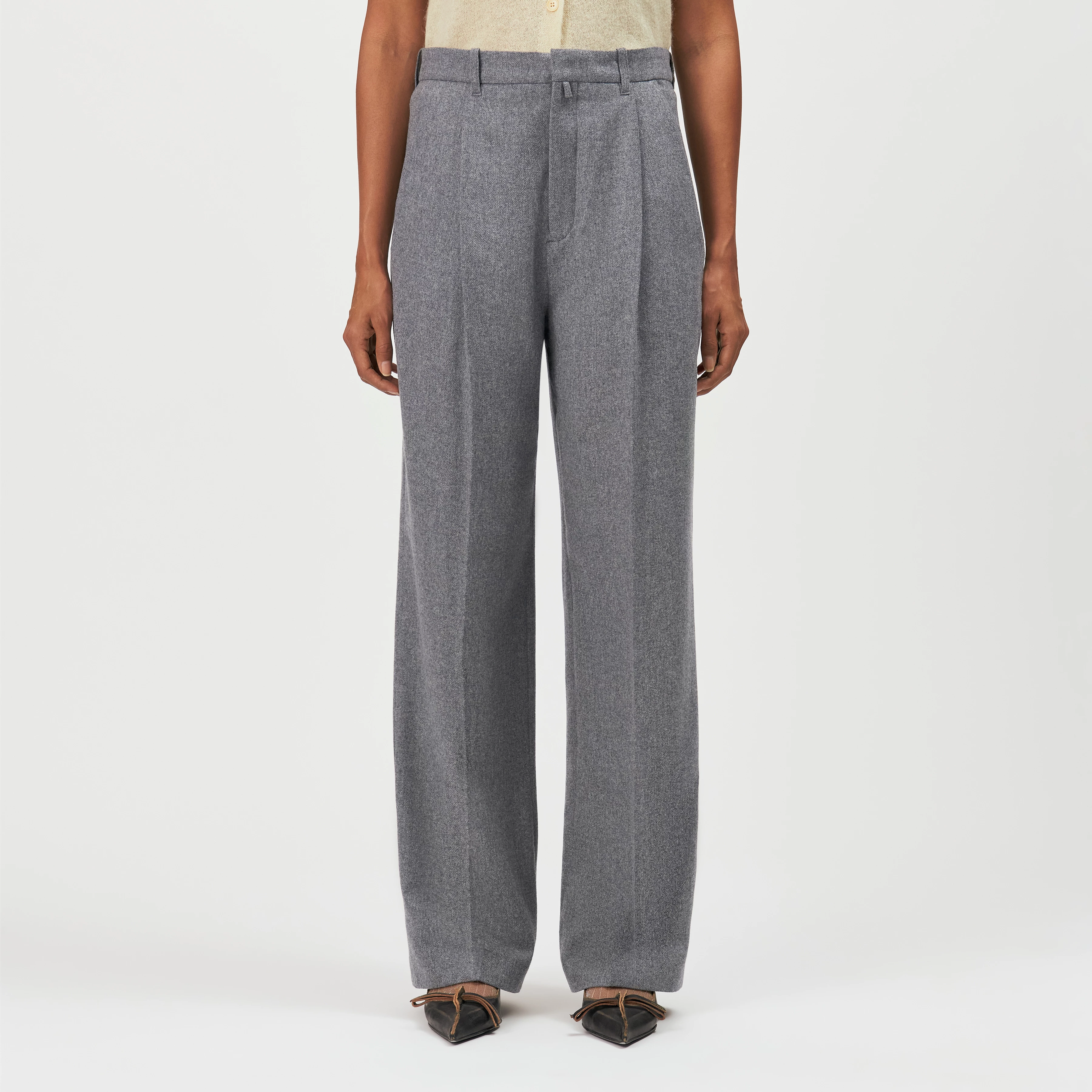 HARDLY - Wide pleat trousers in wool blend - women - grey - Frontansicht