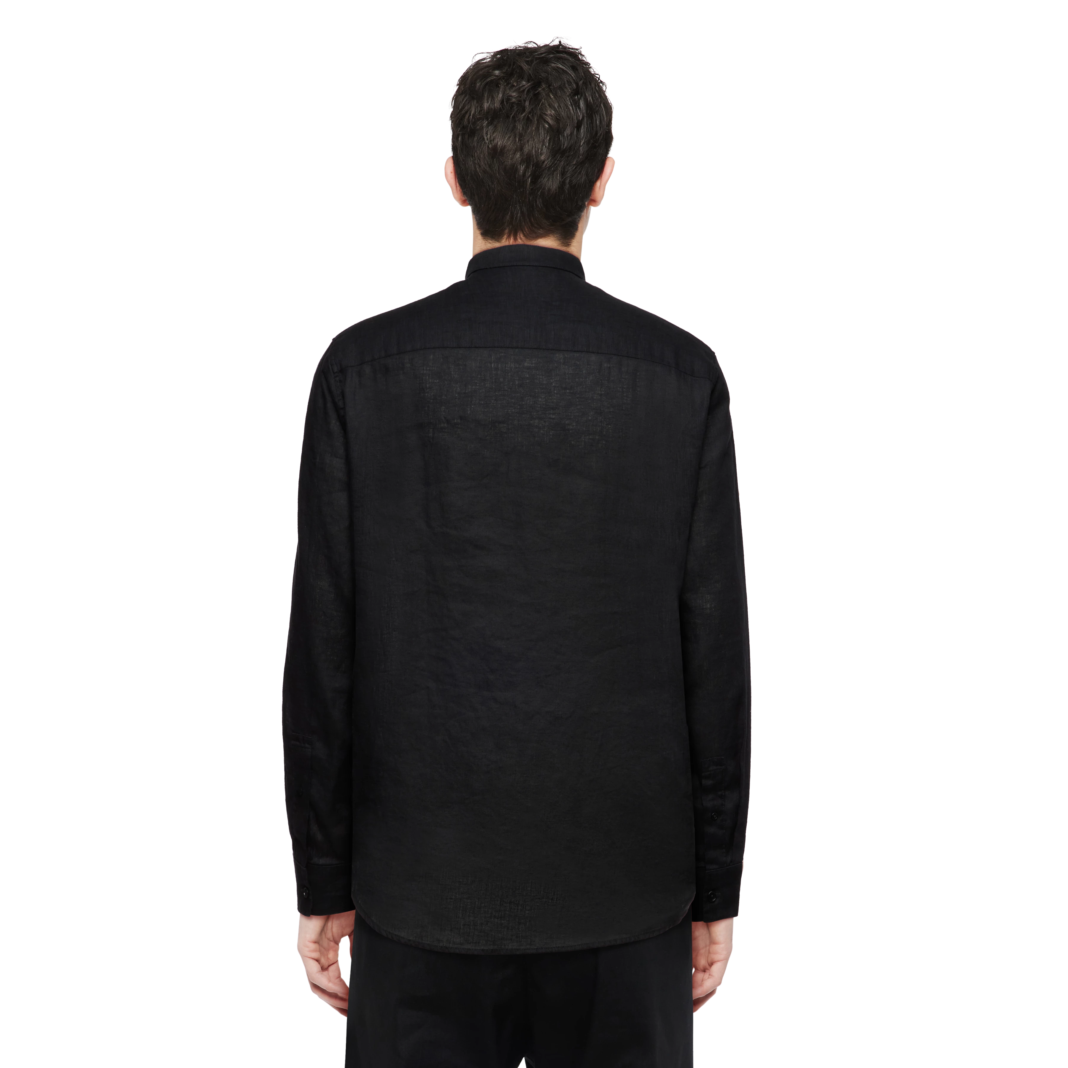 TALOC - Shirt with stand-up collar in linen-cotton mix - men - Natural Aluminium - Rückansicht