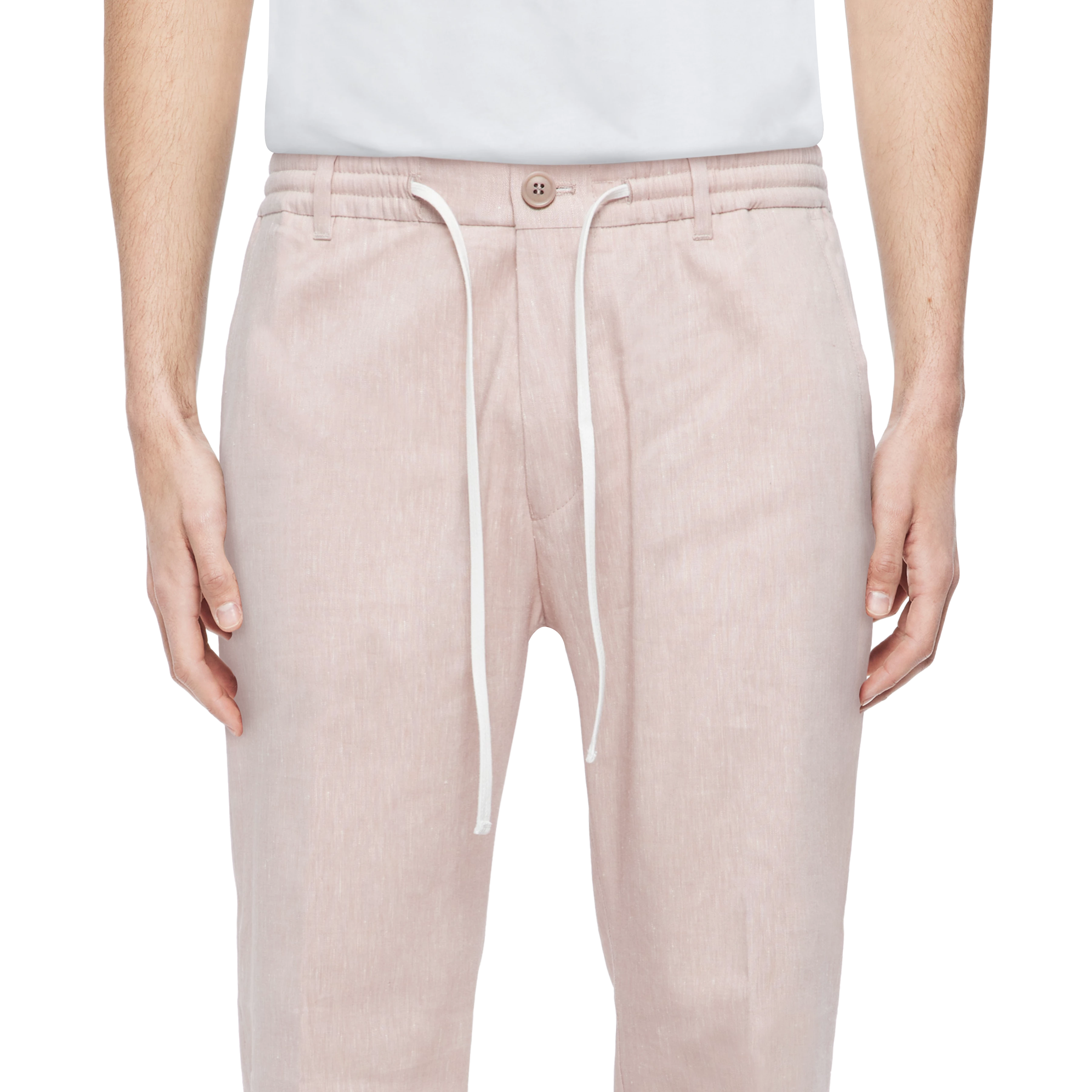 DEGER - Trousers with drawstring in linen mix - men - pink - Detailansicht am Model