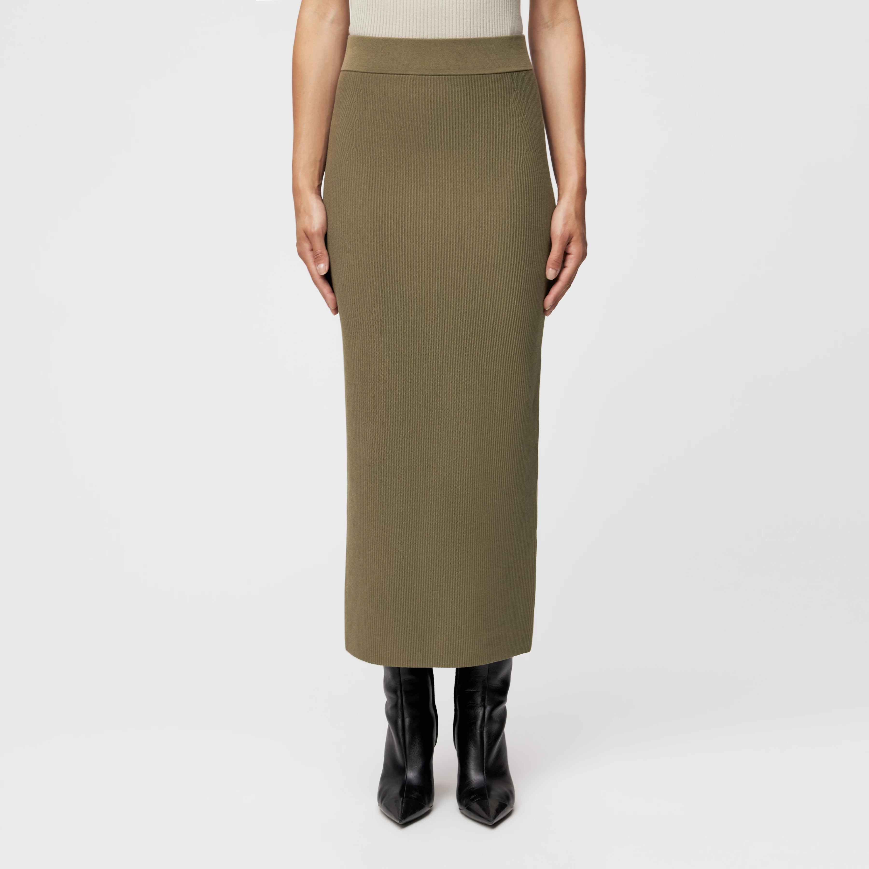 LUDAMI - Bleistiftrock in Baumwollstruktur - Damen - grün - Frontansicht