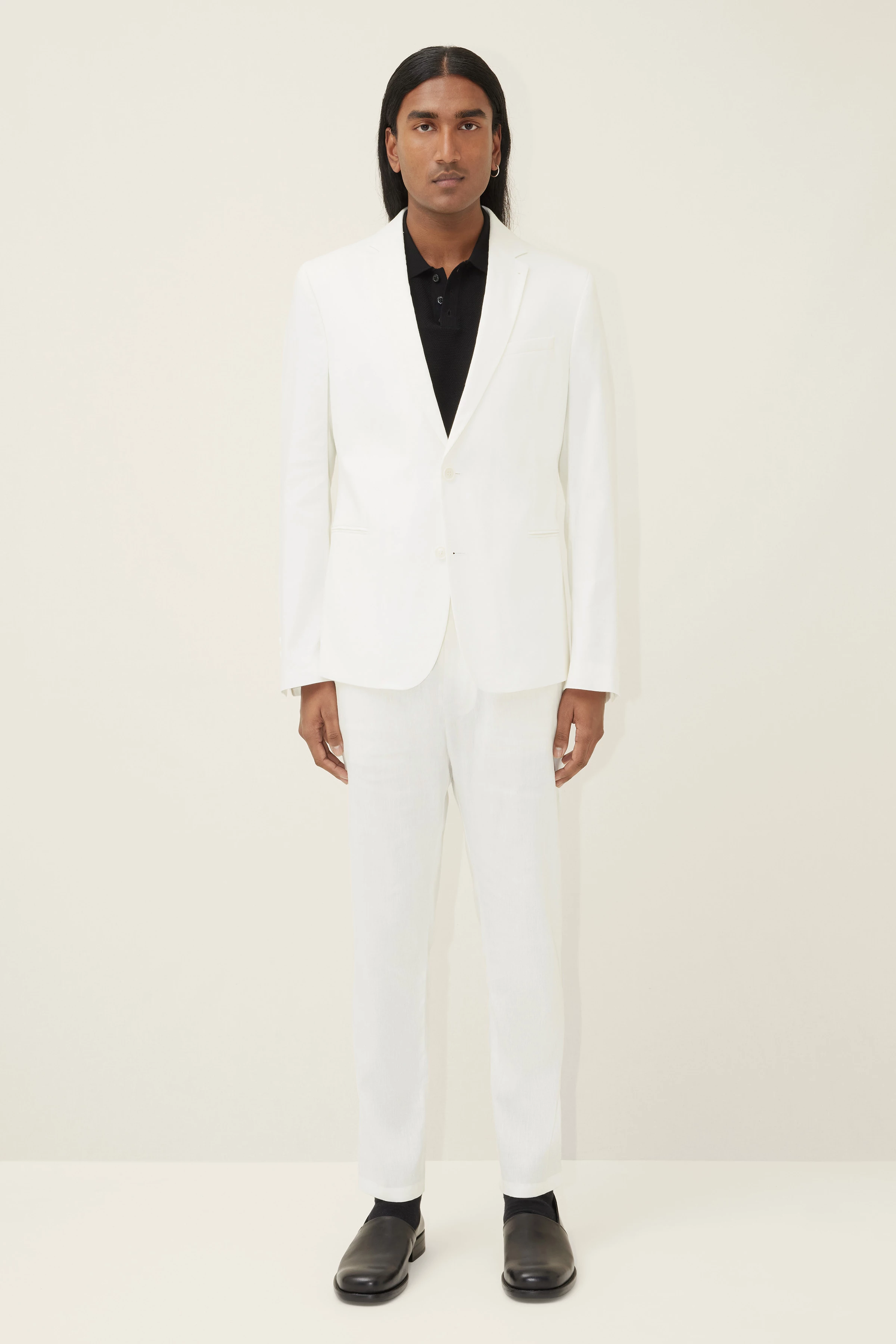 HORLEY - Slim Fit Sakko mit fallendem Revers in Leinen-Mix - Herren - off white - Ganzkörper-Frontansicht