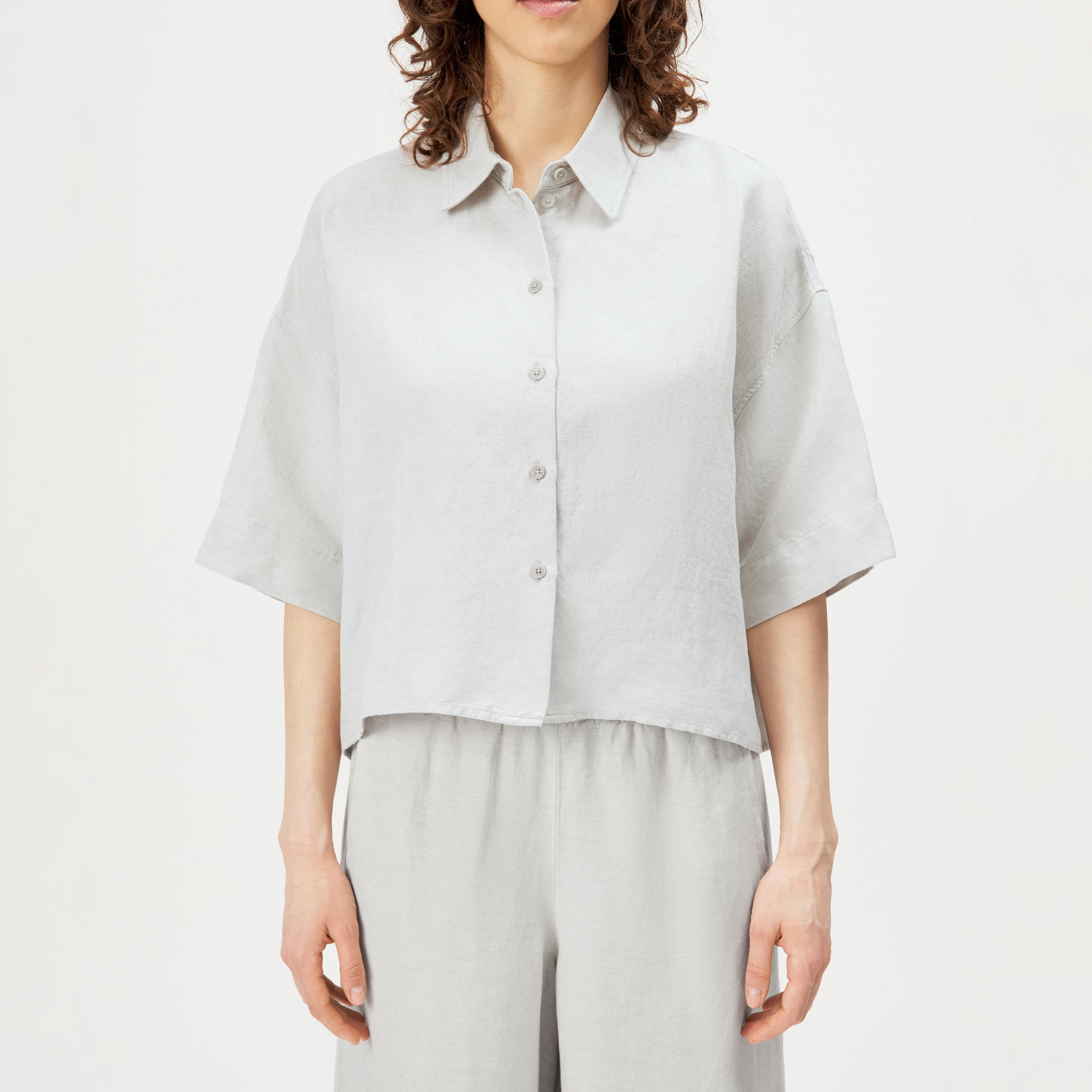 YARIKA - Boxy oversized linen-blend shirt blouse - women - grey - Frontansicht