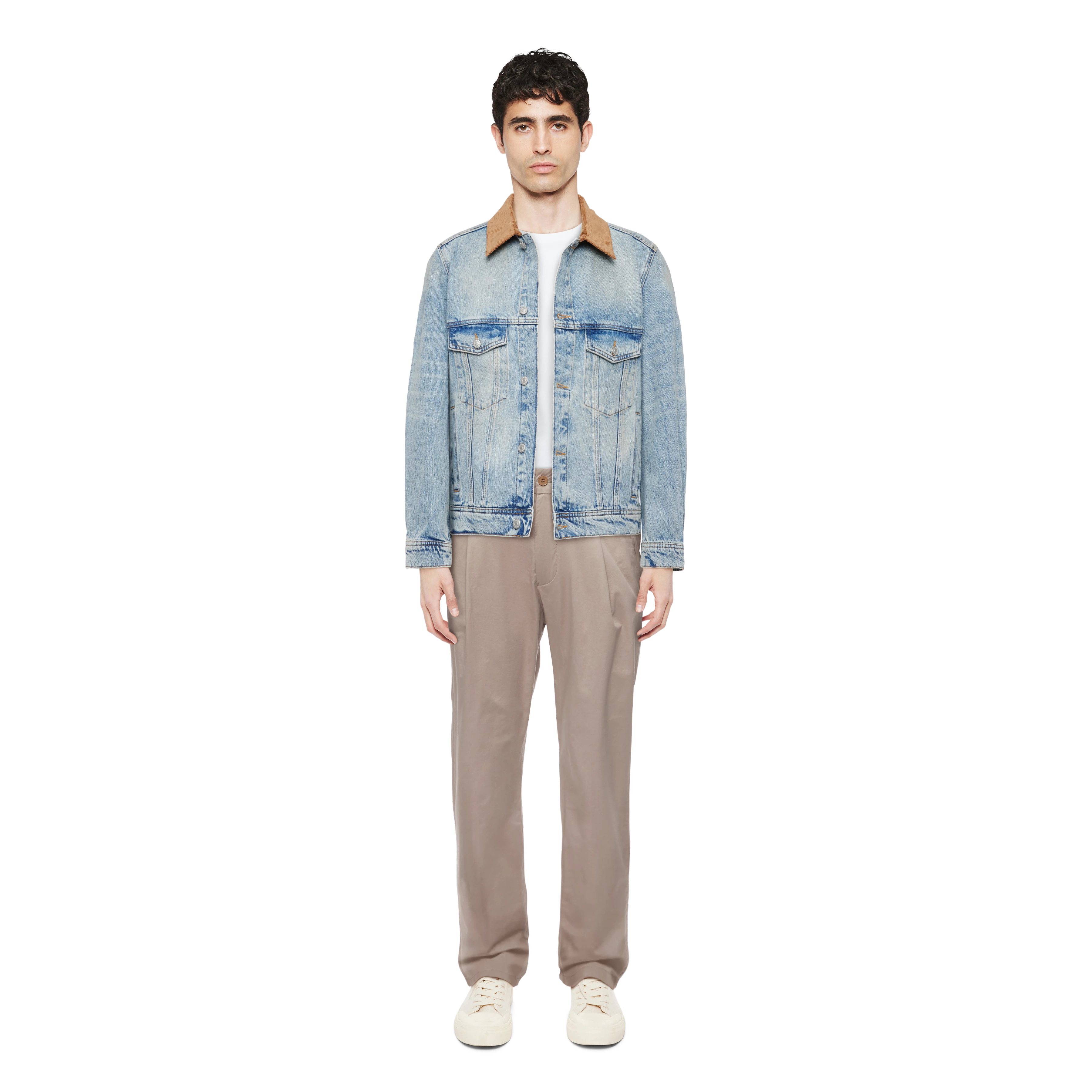 CESCON_K - Truckerjas in authentieke vintage wassing - heren - blauw - Ganzkörper-Frontansicht