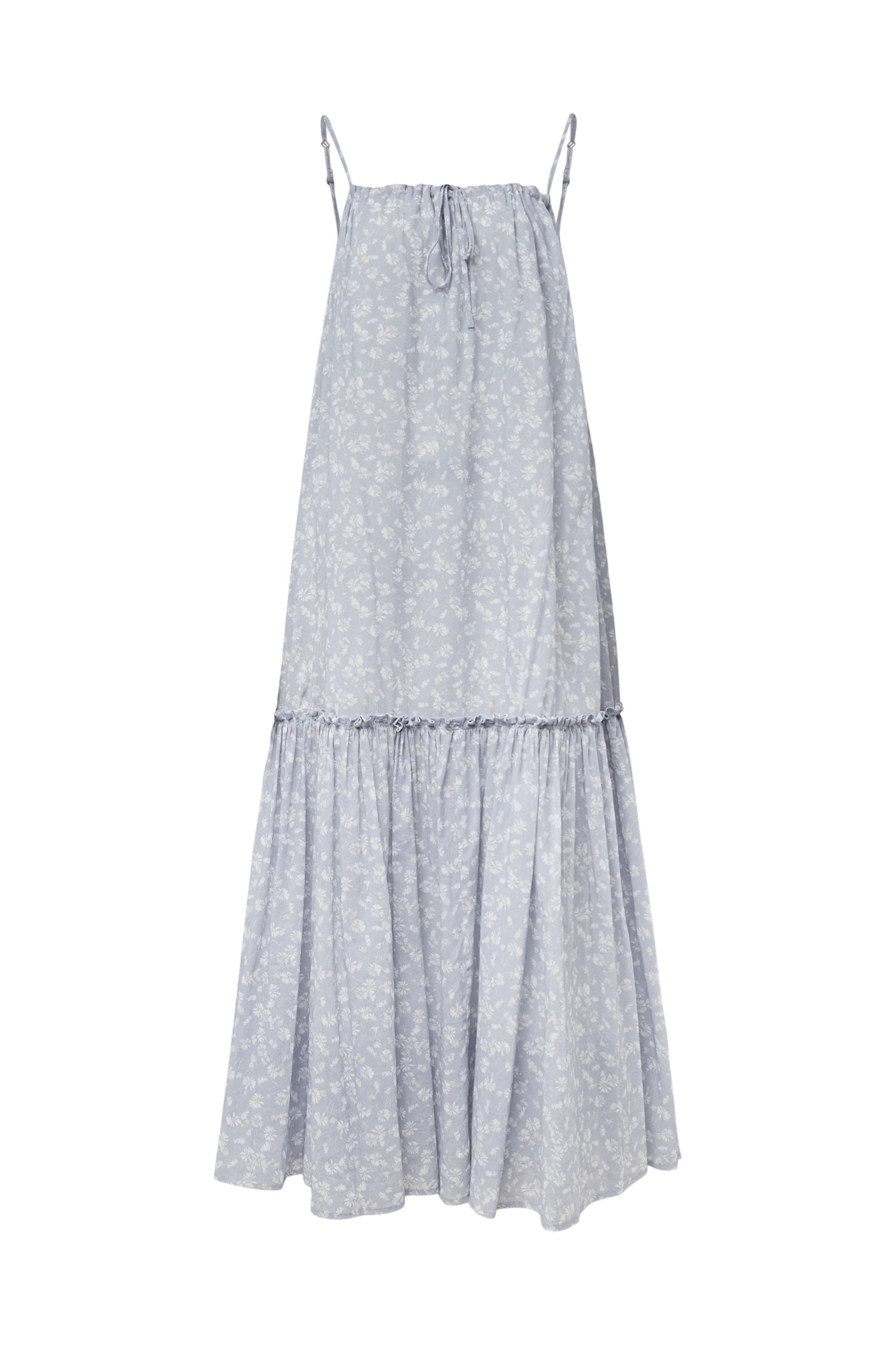LYNORA - Cotton-viscose crêpe ruffle slip dress - women - blue - Freisteller Frontansicht