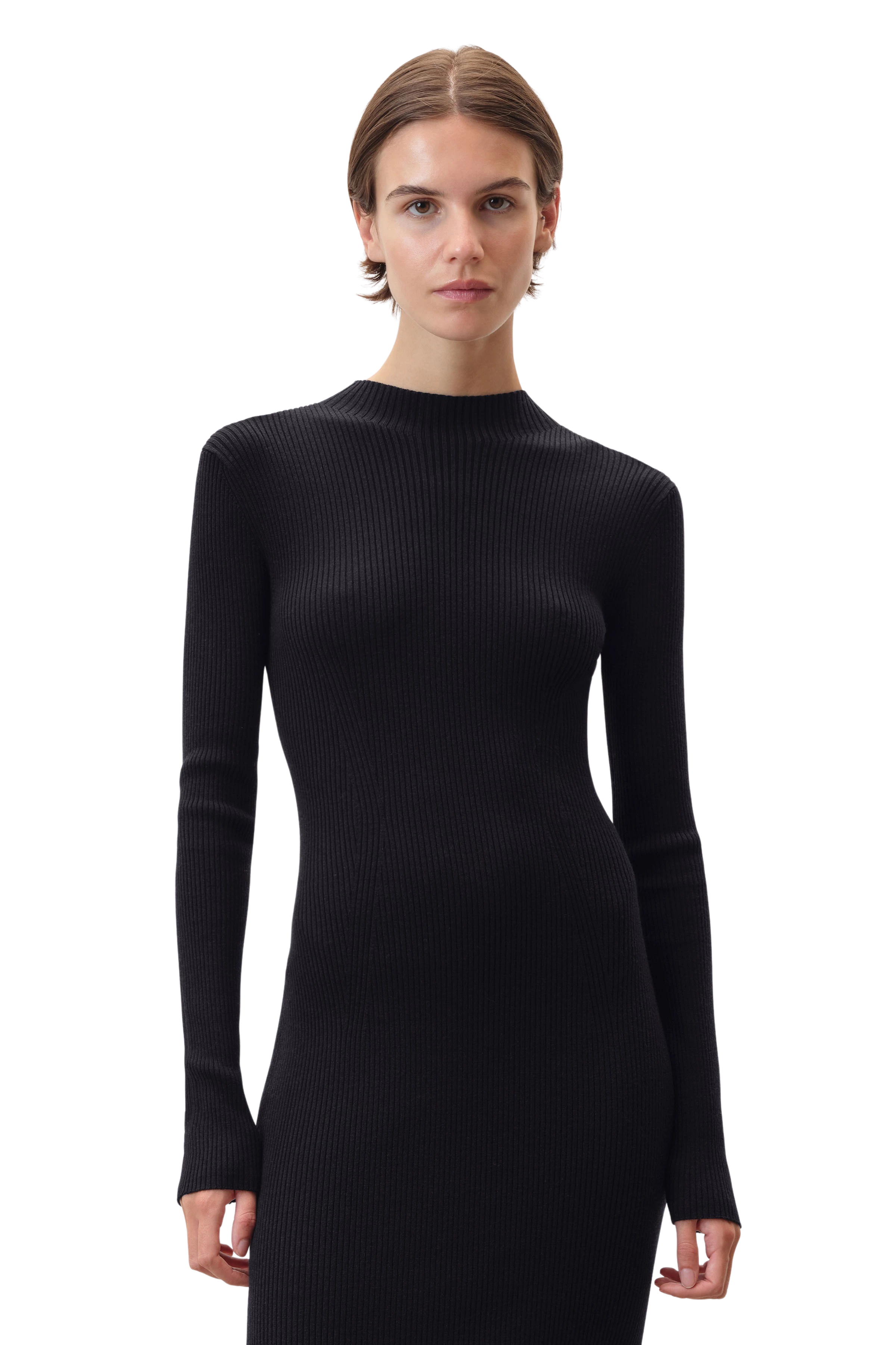 AMARILIA_2 - Strak gebreide jurk in lyocell-wolmix - dames - zwart - Frontansicht