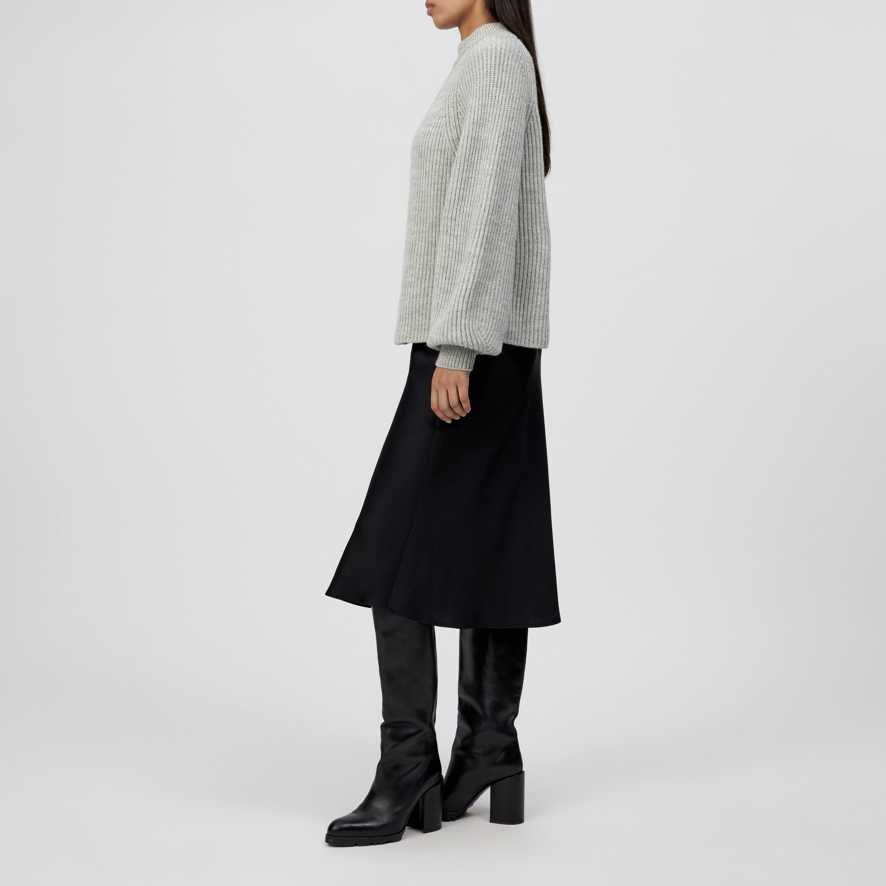 KIMONI - Sweater with balloon sleeves in wool and alpaca blend - women - grey - Seitenansicht