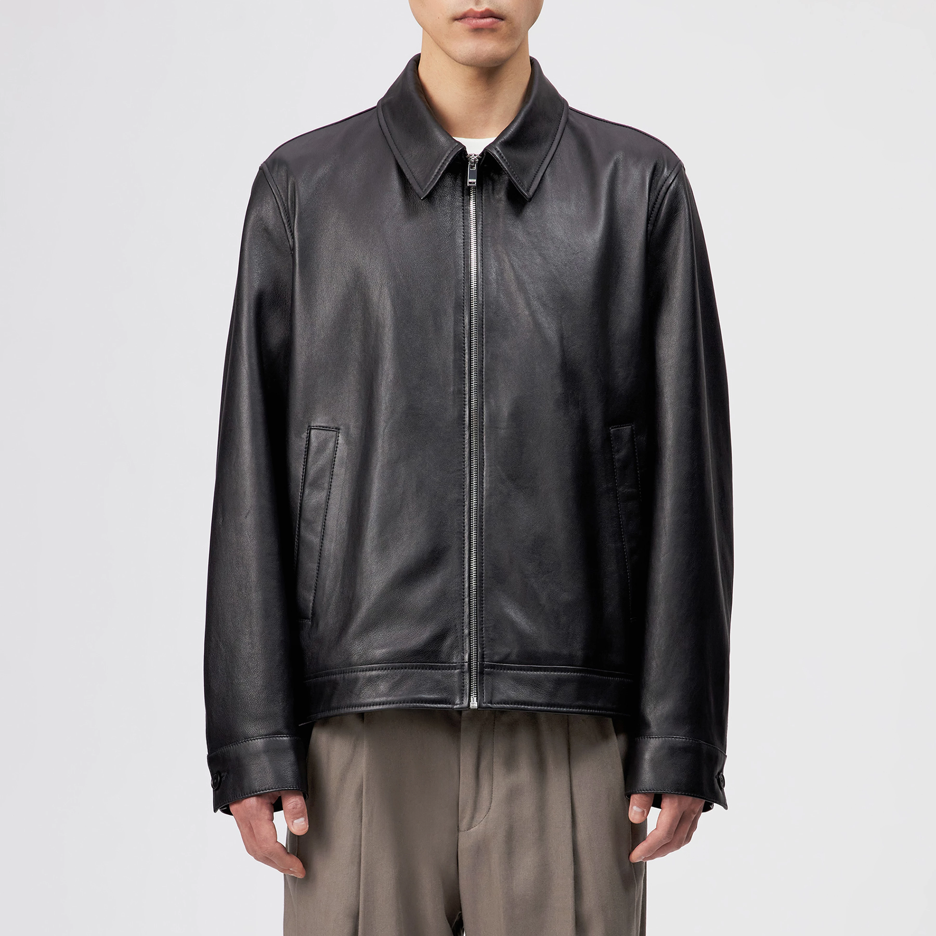 RIKKA_2 - Regular fit zip jacket in nappa leather - men - black - Frontansicht