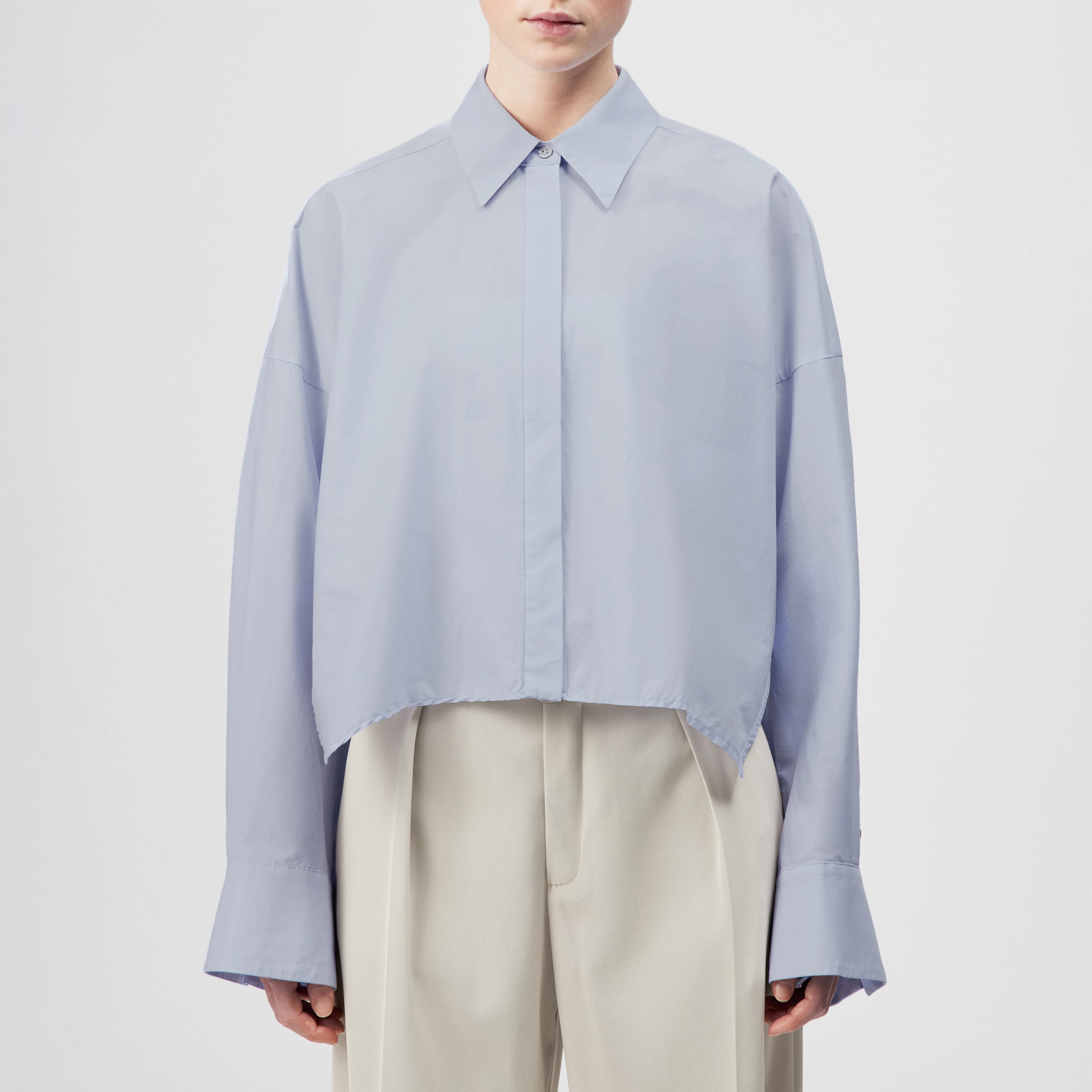OSHIA - Oversized shirt blouse in poplin - women - blue - Frontansicht