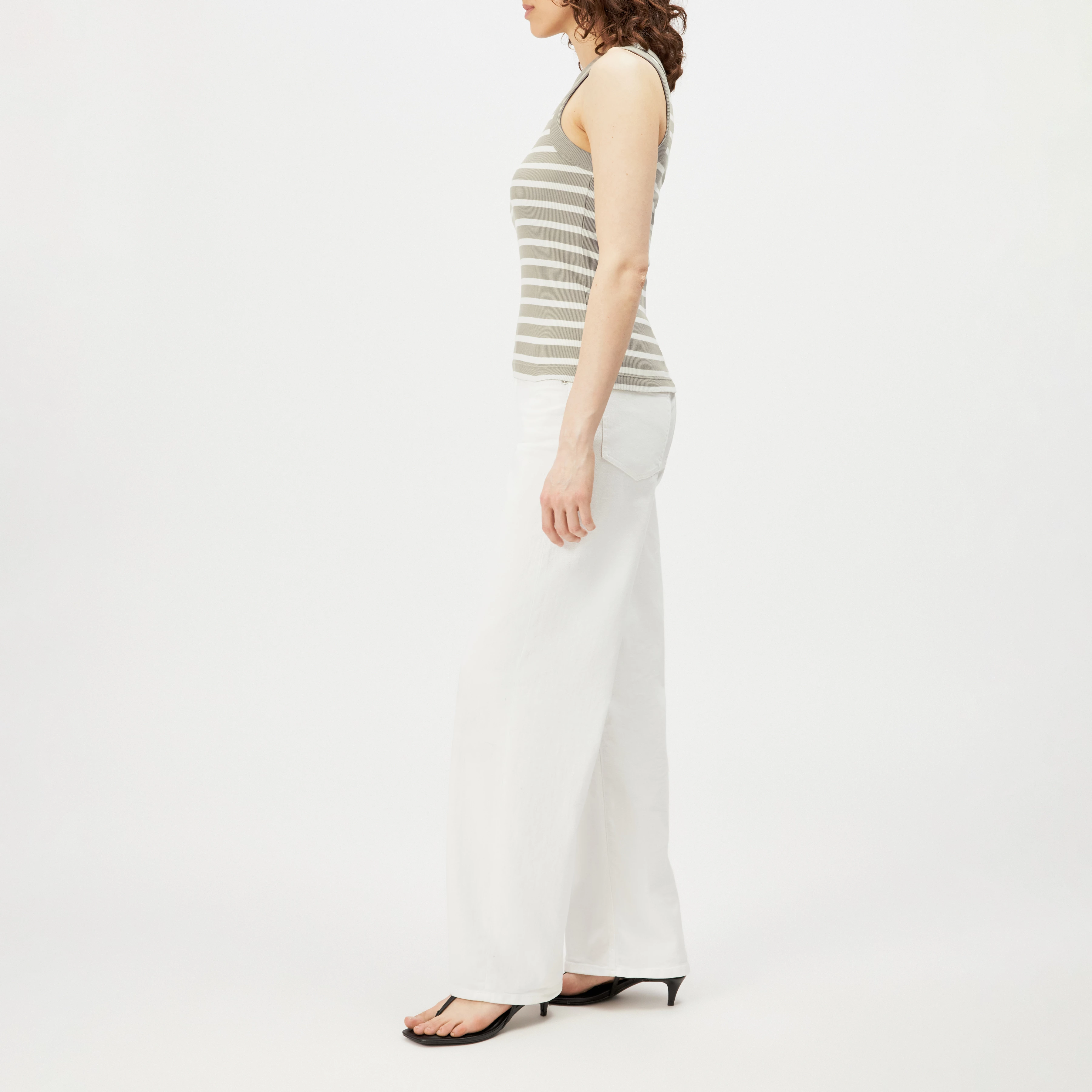 OLINA - Cotton ribbed round-neck tank top - women - beige - Seitenansicht